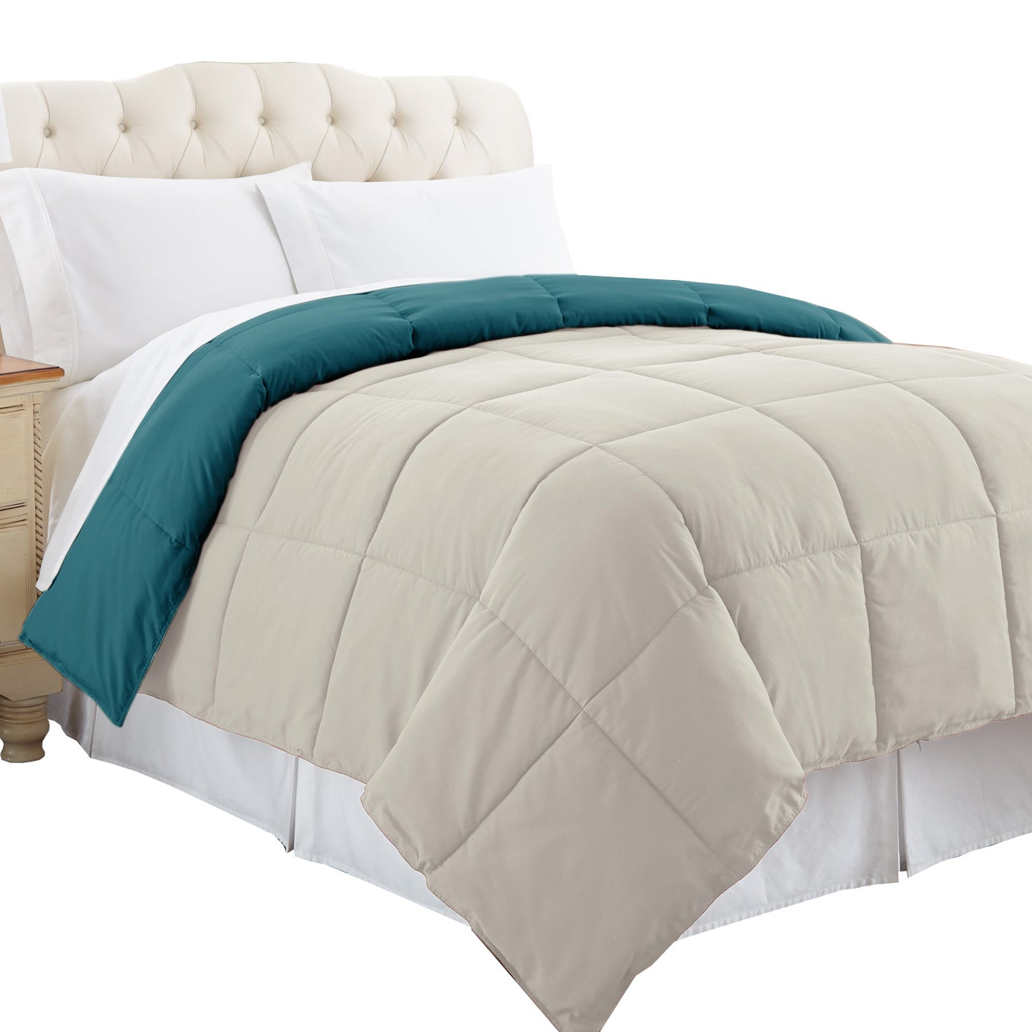 Genoa Queen Size Box Quilted Reversible Comforter The Urban Port Blue And Gray