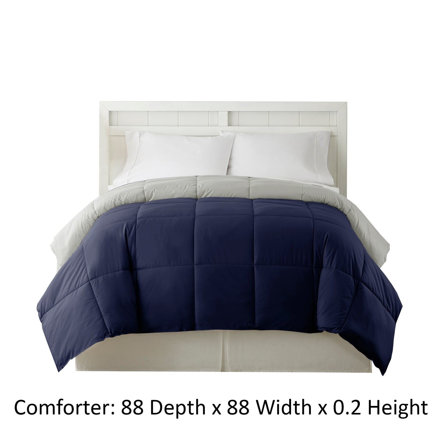 Genoa Reversible Queen Comforter With Box Quilting The Urban Port Silver And Blue