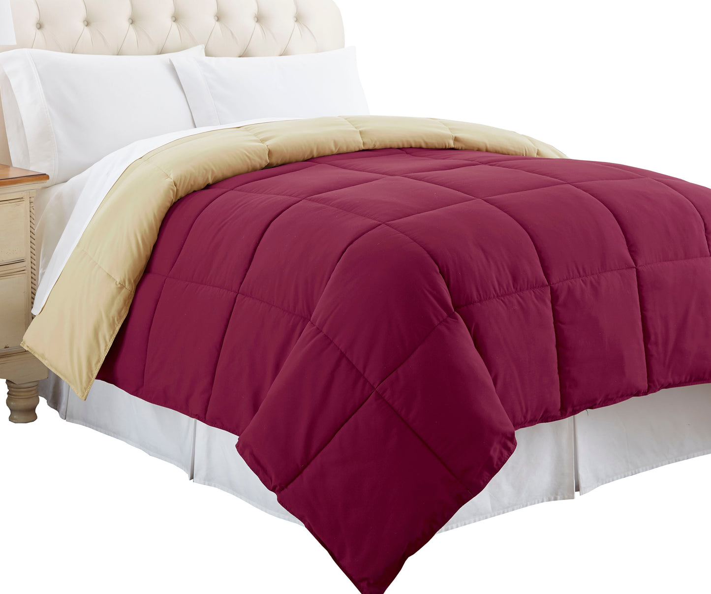 Genoa Queen Size Box Quilted Reversible Comforter The Urban Port Pink And Beige