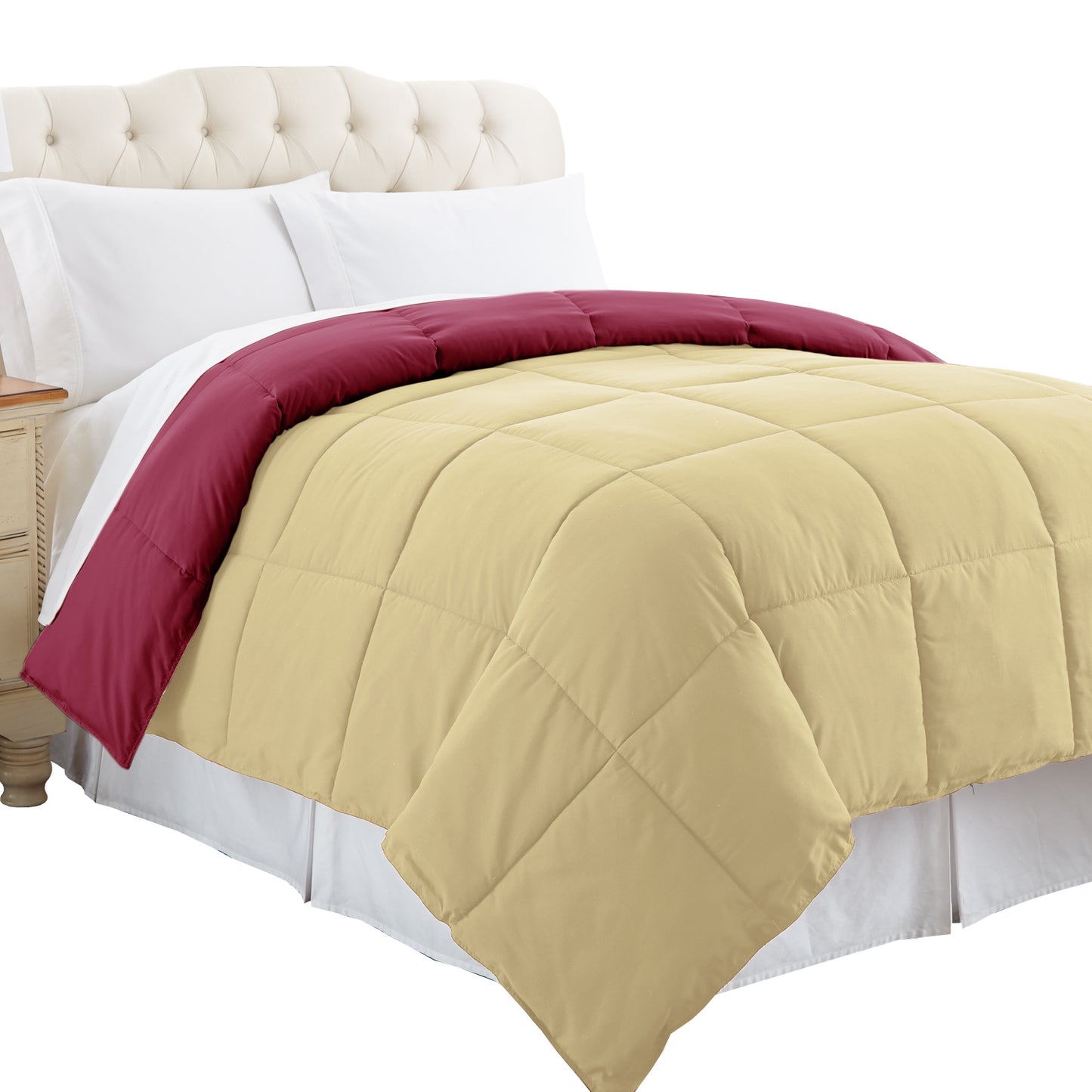 Genoa Queen Size Box Quilted Reversible Comforter The Urban Port Pink And Beige