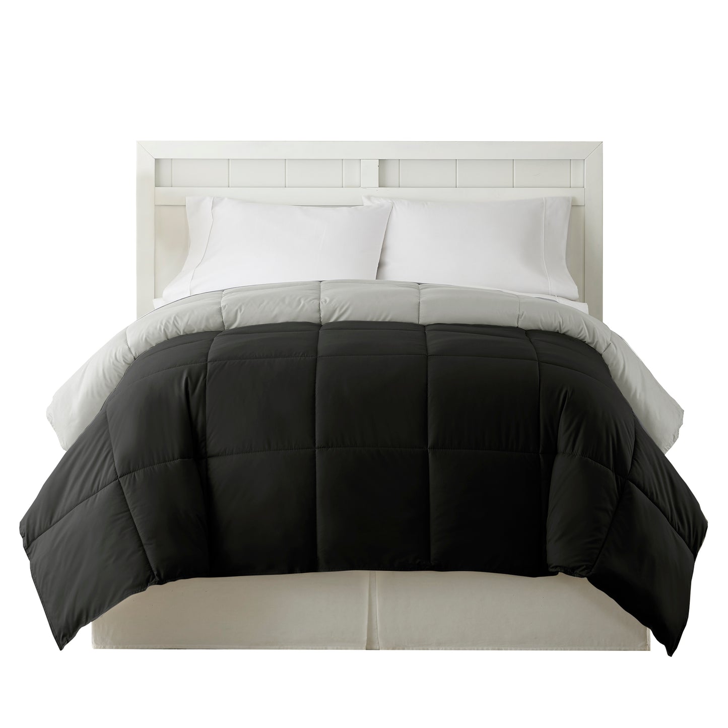 Genoa Queen Size Box Quilted Reversible Comforter The Urban Port Black And Silver