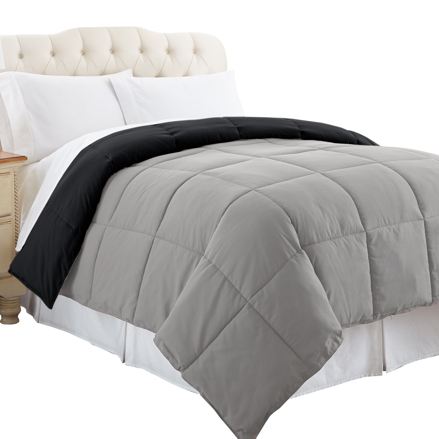 Genoa Queen Size Box Quilted Reversible Comforter The Urban Port Black And Silver