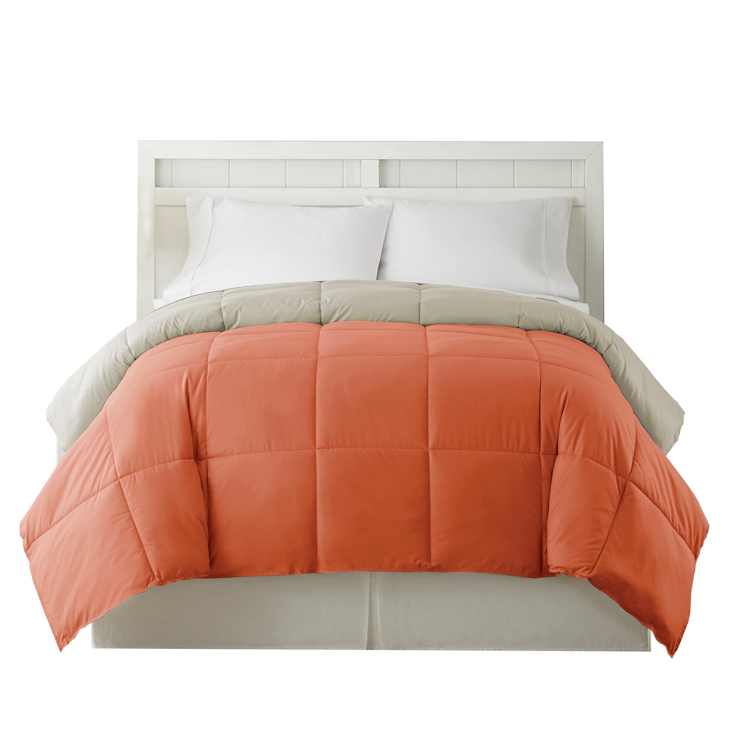 Genoa Queen Size Box Quilted Reversible Comforter The Urban Port Orange And Gray