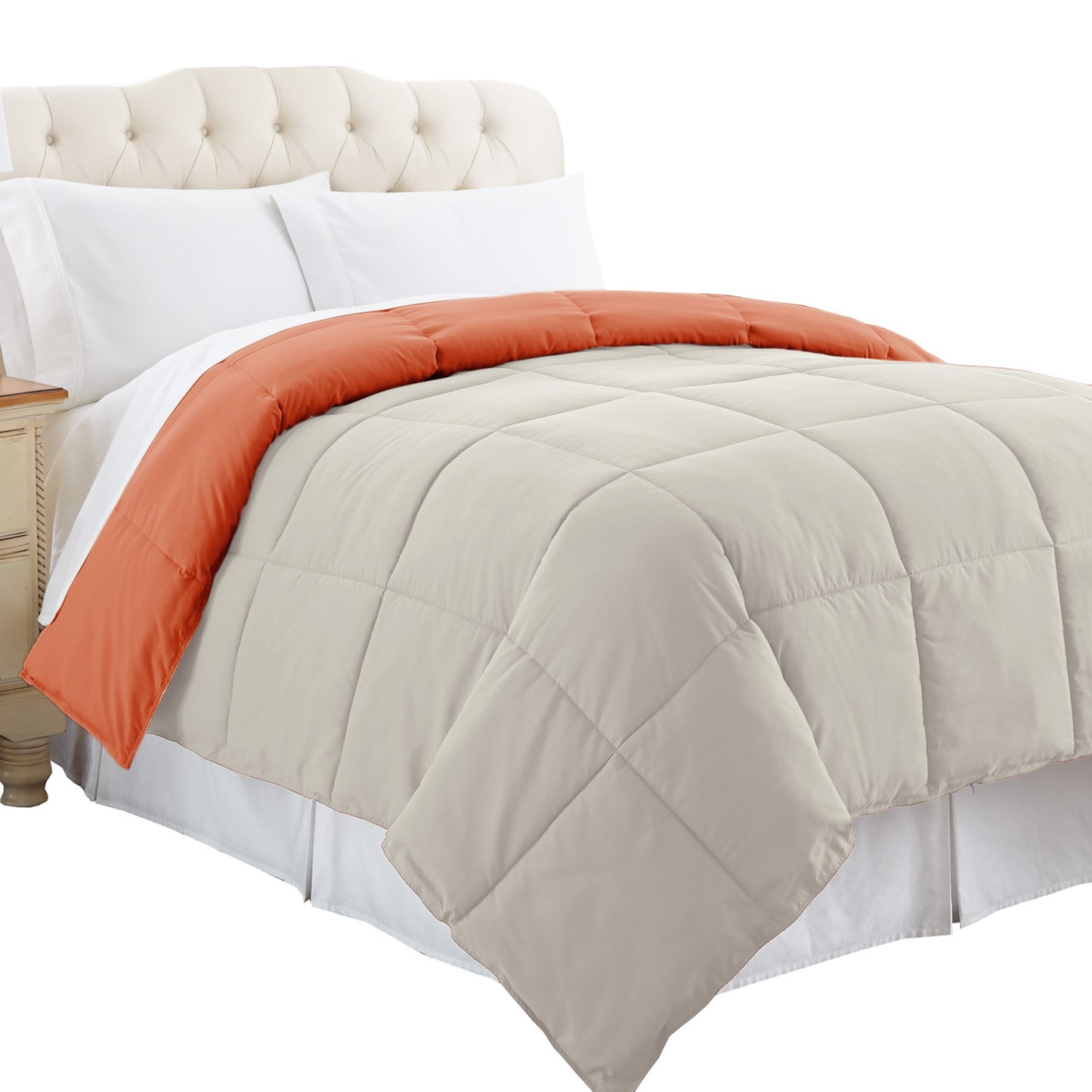 Genoa Queen Size Box Quilted Reversible Comforter The Urban Port Orange And Gray