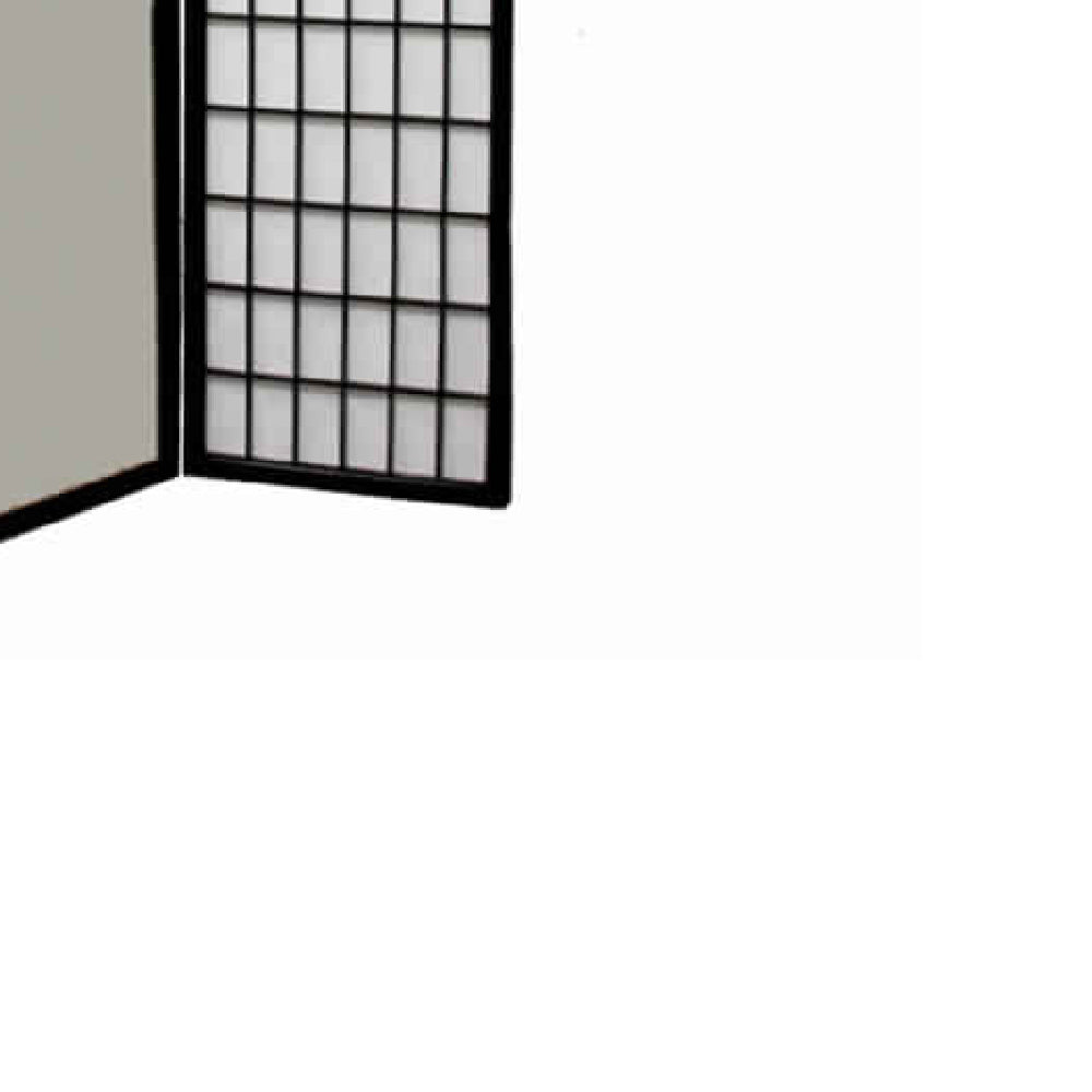 Wooden Grid Frame 3 Panel Room Divider with Mirror, Black and White