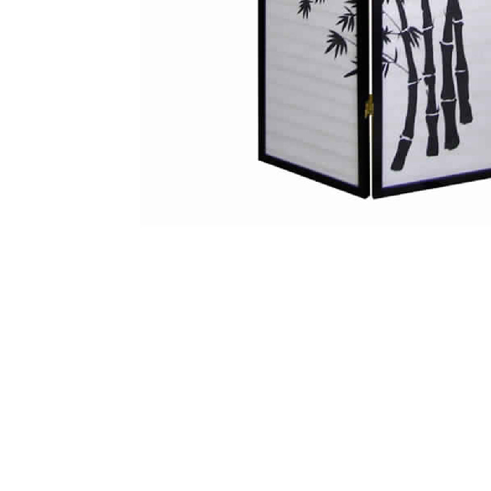 Wood and Paper 3 Panel Room Divider with Bamboo Print, White and Black