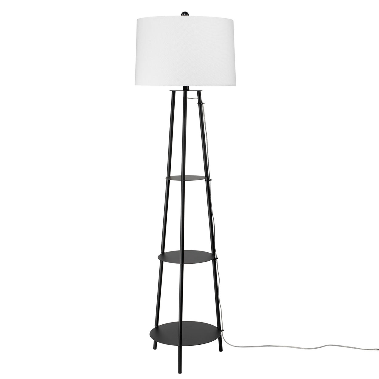 Floor Lamp With 3 Shelves And Tripod Stand Black