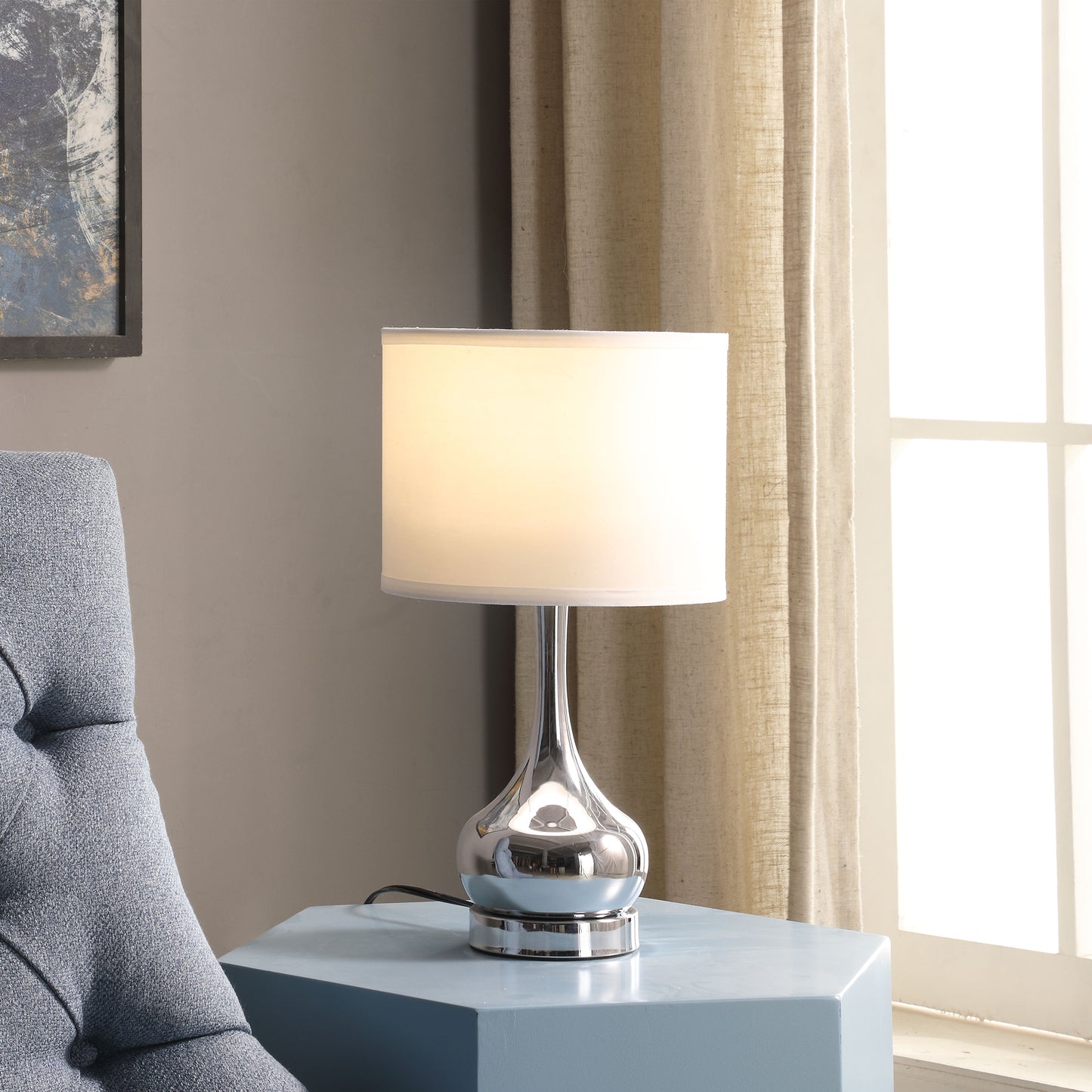 18.75" In Corrine Polished Silver Mid Century Table Lamp