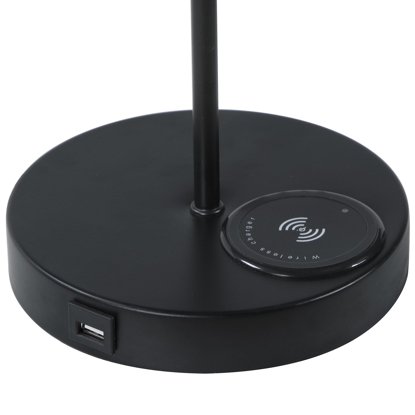 20.75" In Sterling Matte Non-gloss Table Lamp W/ Wireless Charging Station And Usb Port Black
