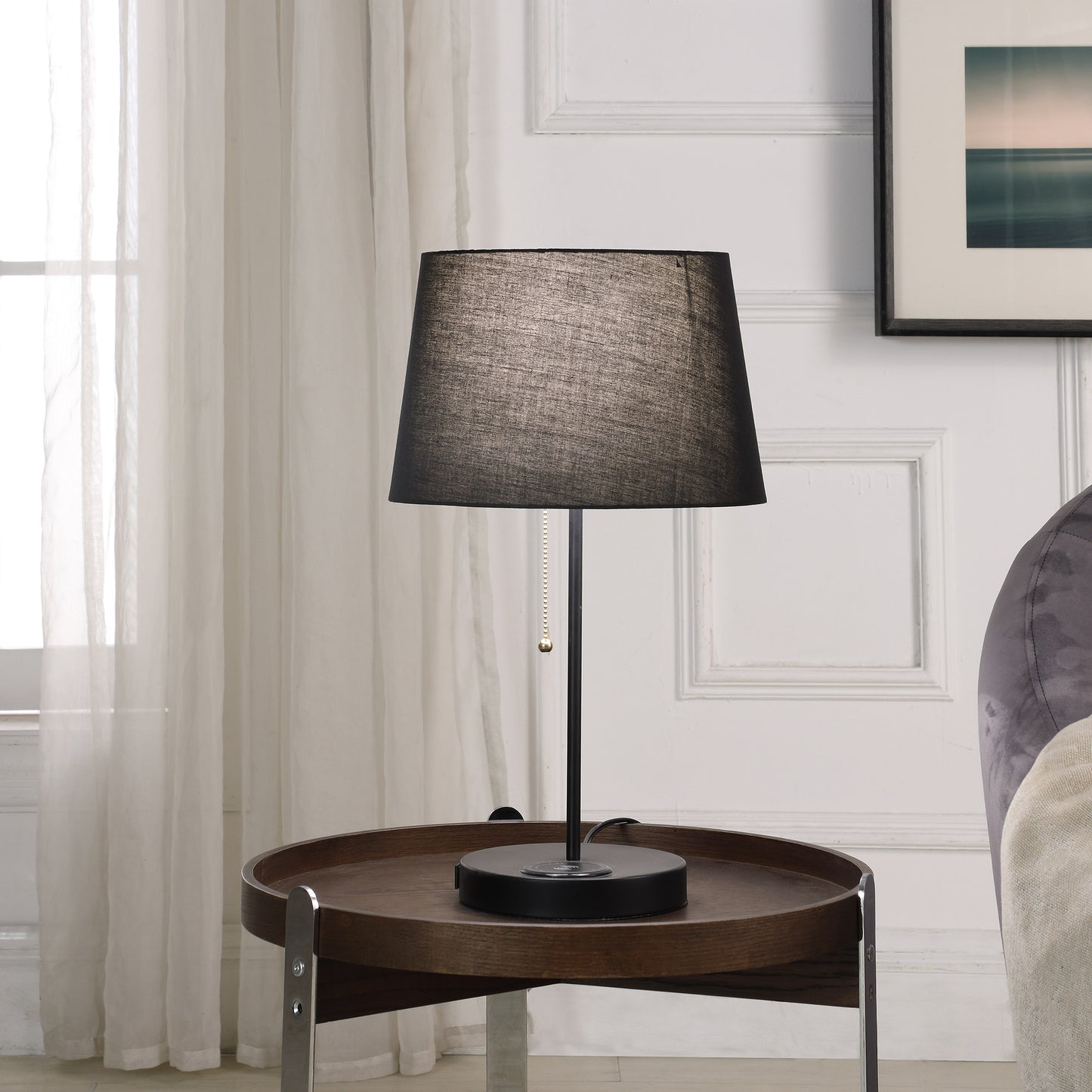 20.75" In Sterling Matte Non-gloss Table Lamp W/ Wireless Charging Station And Usb Port Black