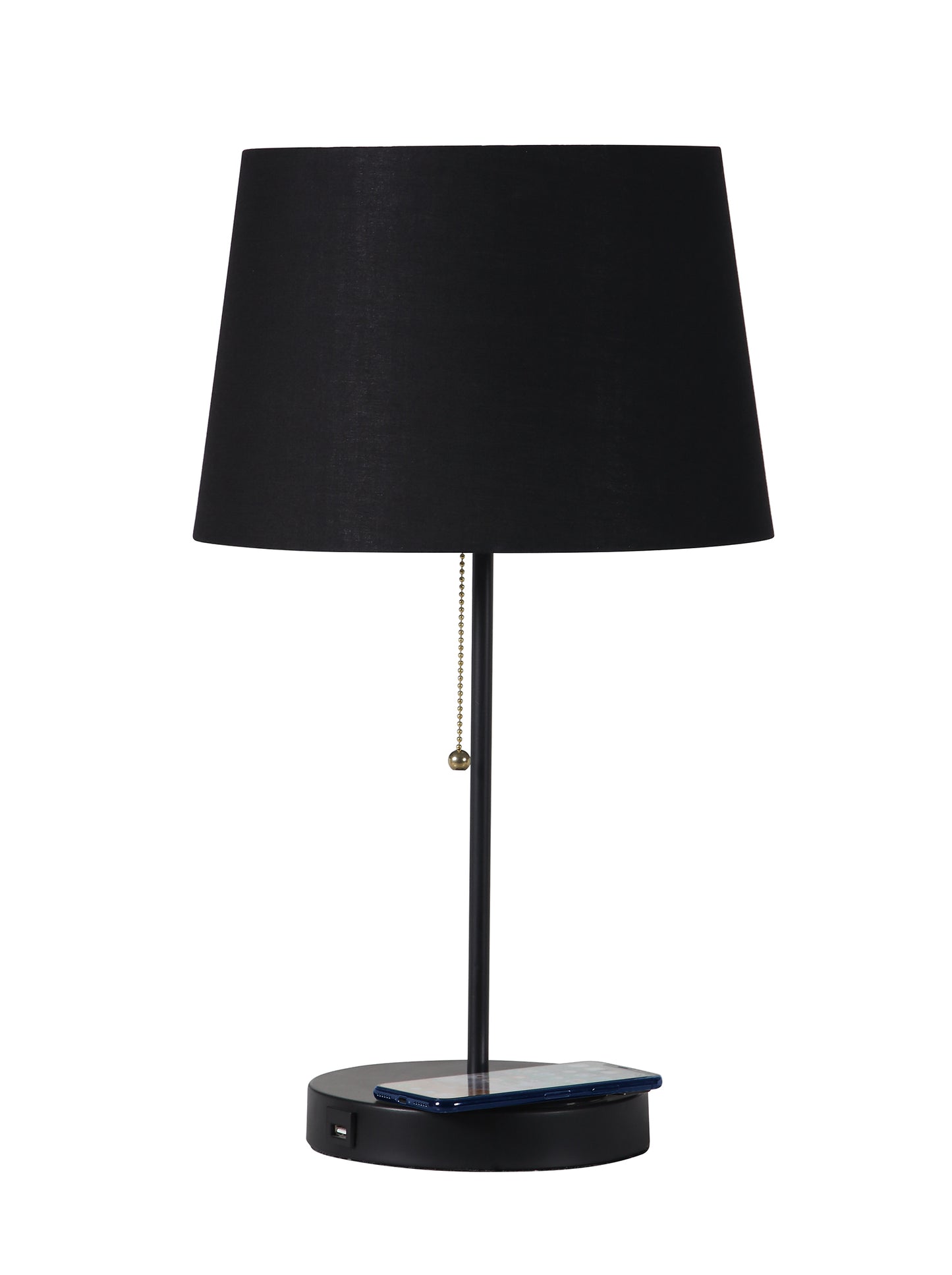 20.75" In Sterling Matte Non-gloss Table Lamp W/ Wireless Charging Station And Usb Port Black