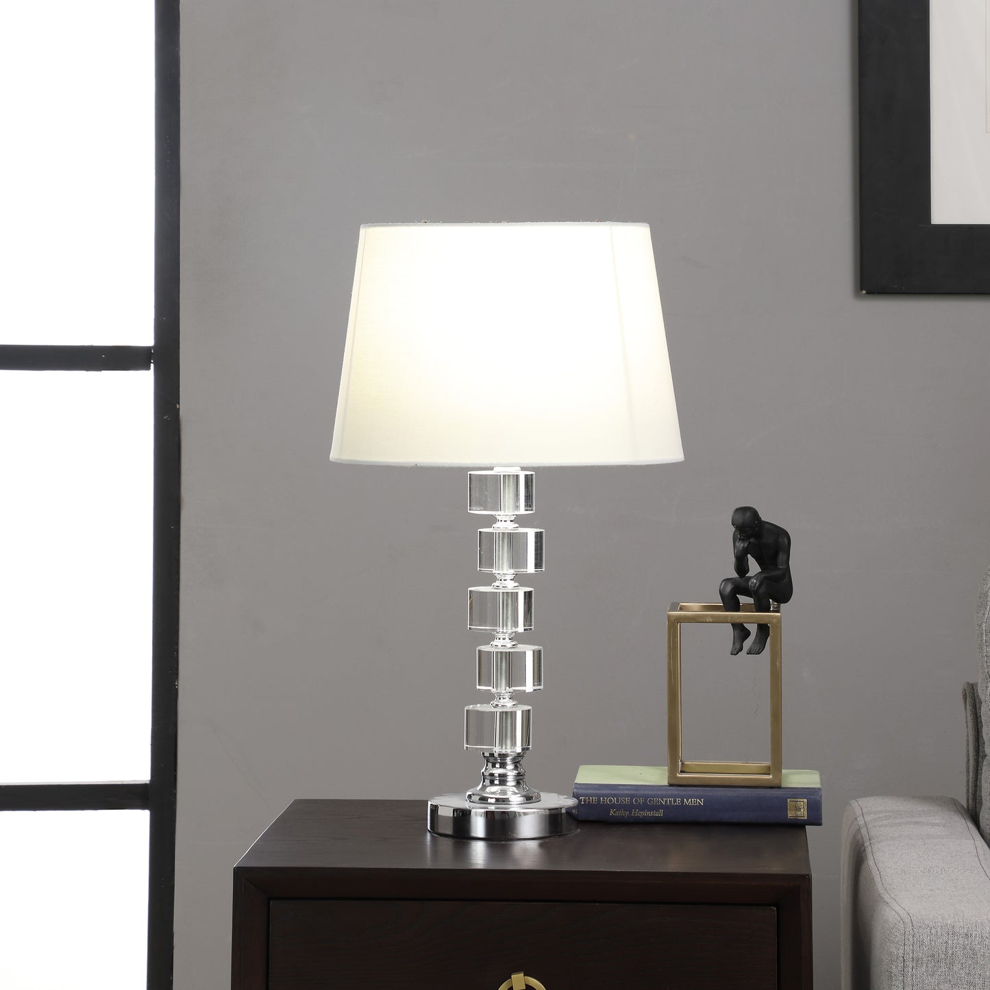 20" In Adelaine 5 Crystal Round Stacked Cube Orbs Table Lamp