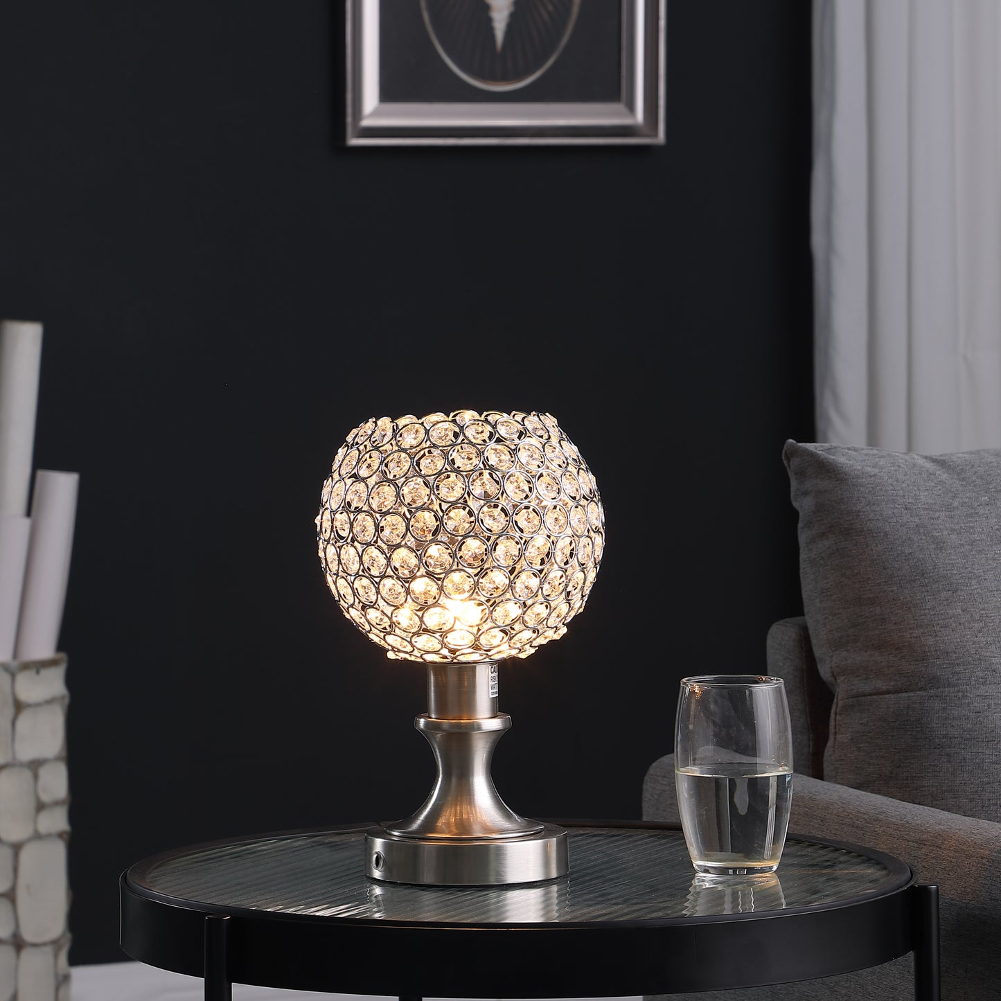 11.5" In Crystal Inspired Sequin Elise Uplight Brush Silver Table Lamp