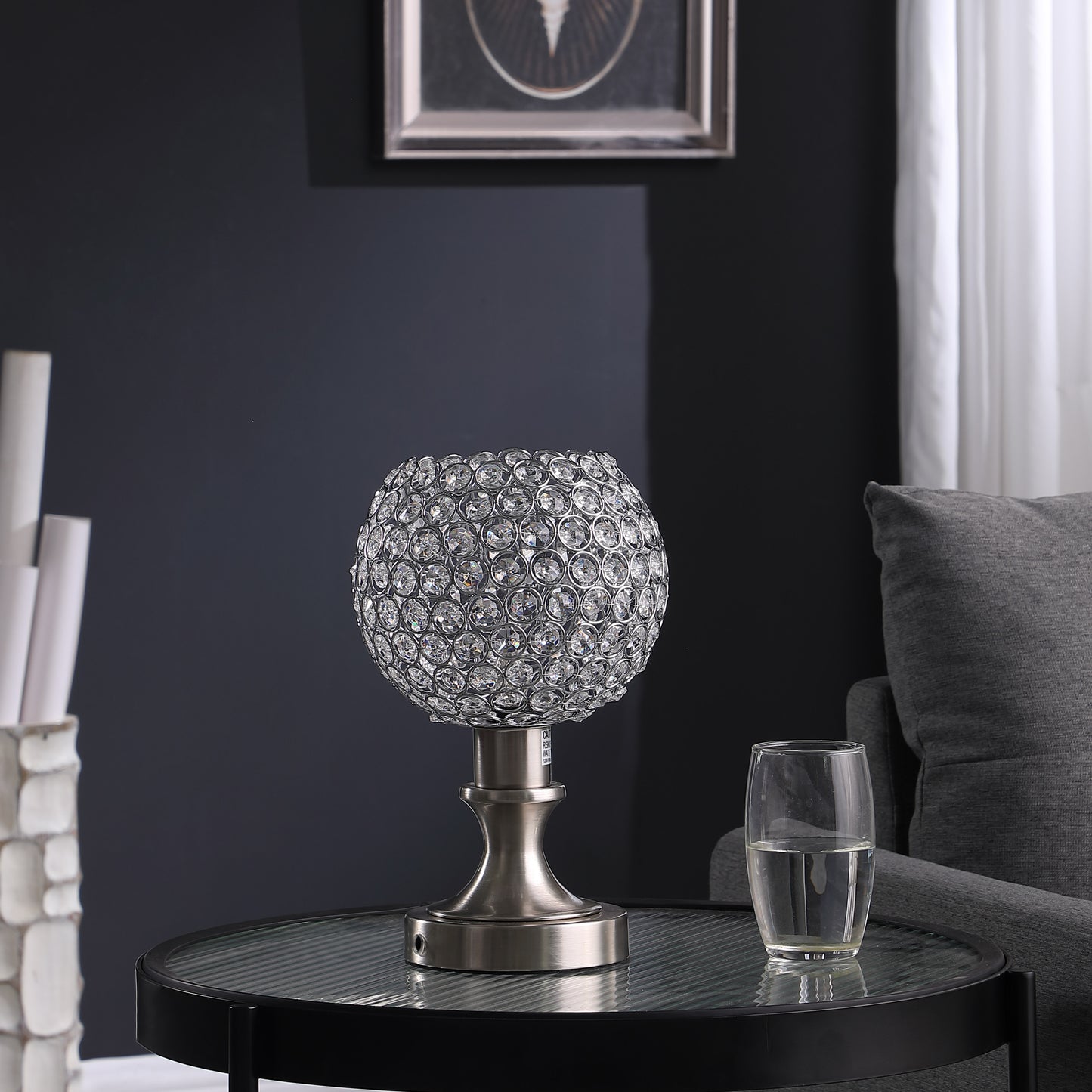 11.5" In Crystal Inspired Sequin Elise Uplight Brush Silver Table Lamp