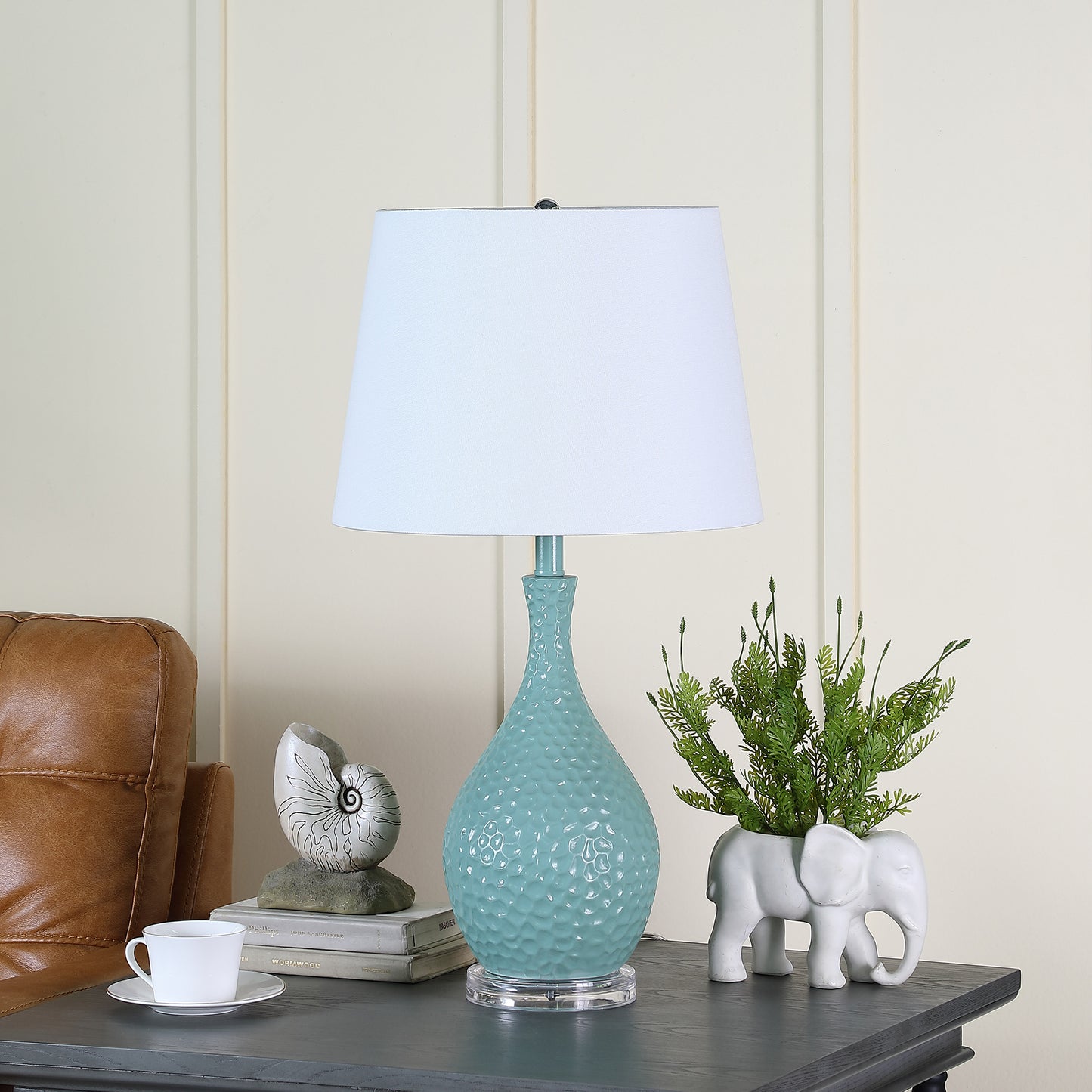 28" In Teal Telli Pebble Mid Century Resin Table Lamp