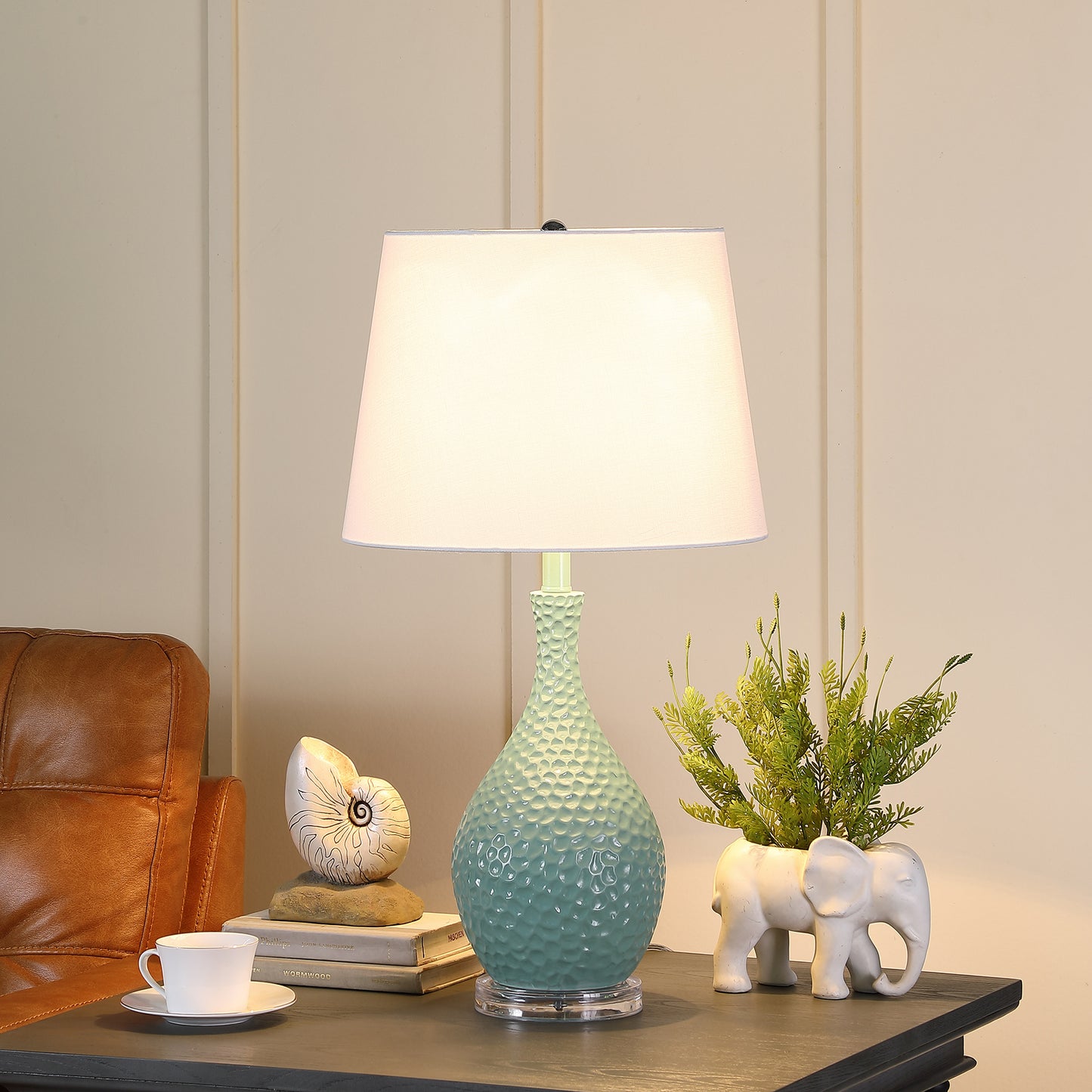 28" In Teal Telli Pebble Mid Century Resin Table Lamp