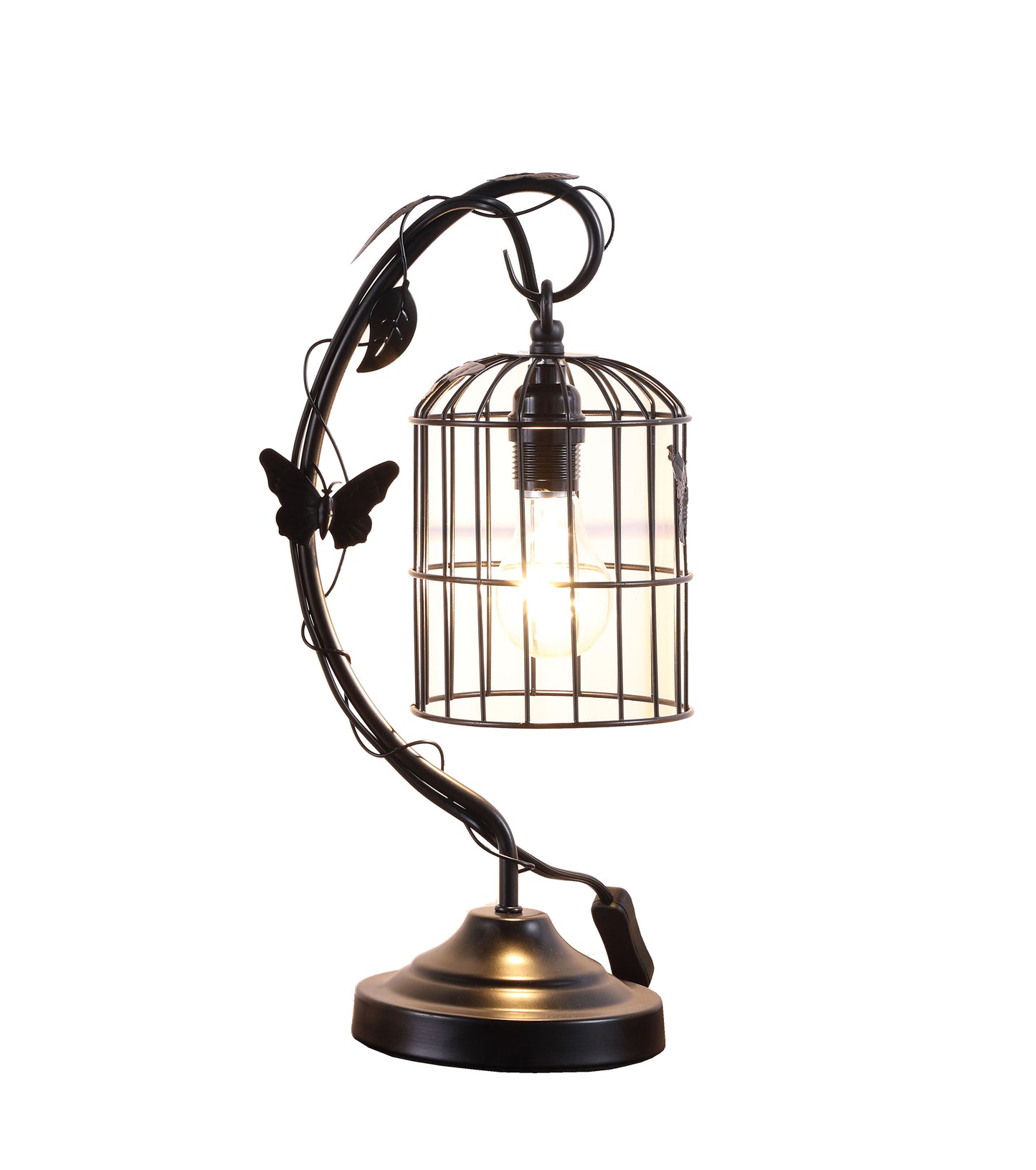 17.5" In Iris Black Butterfly Garden Metal Table Lamp
