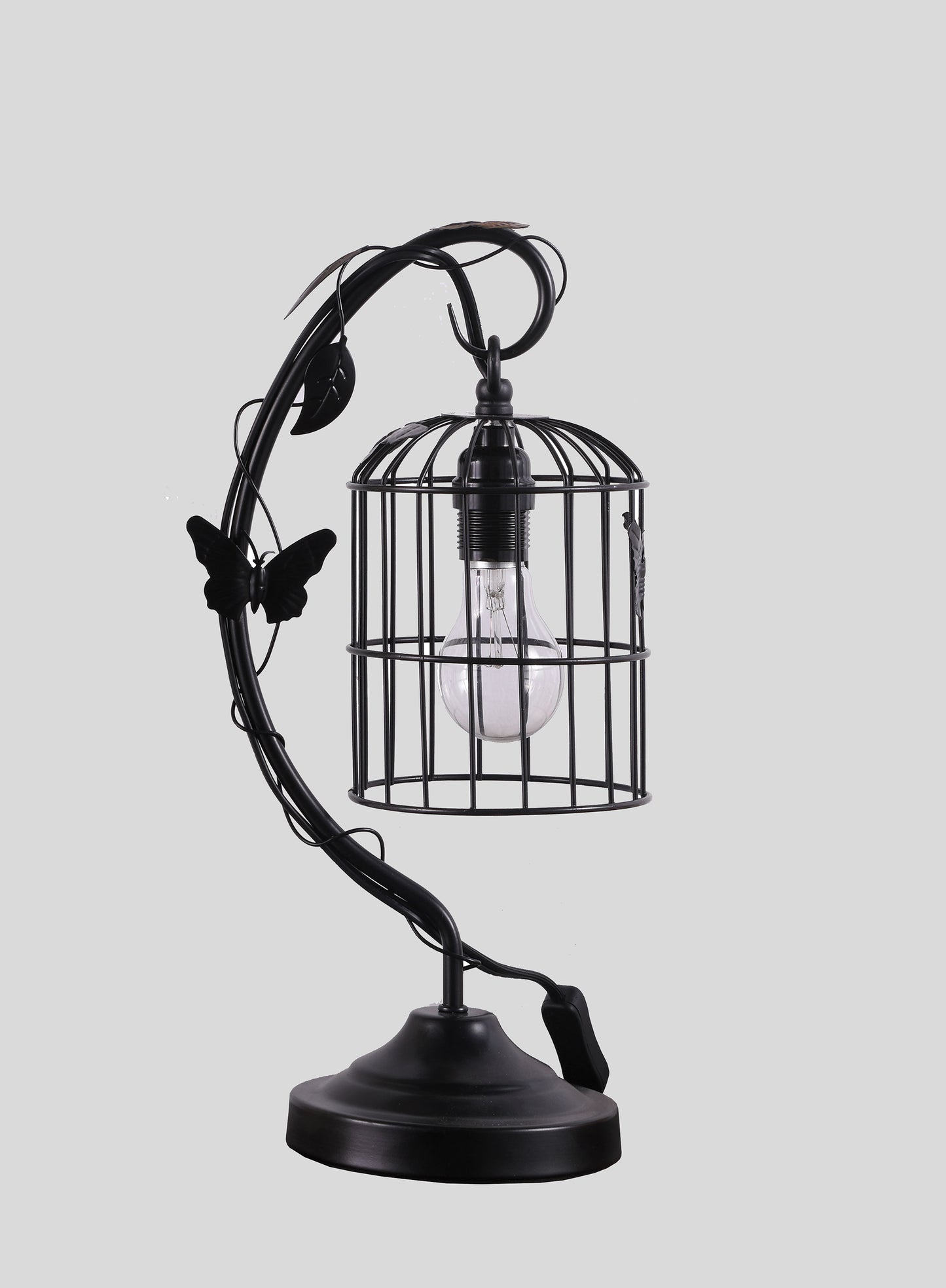 17.5" In Iris Black Butterfly Garden Metal Table Lamp
