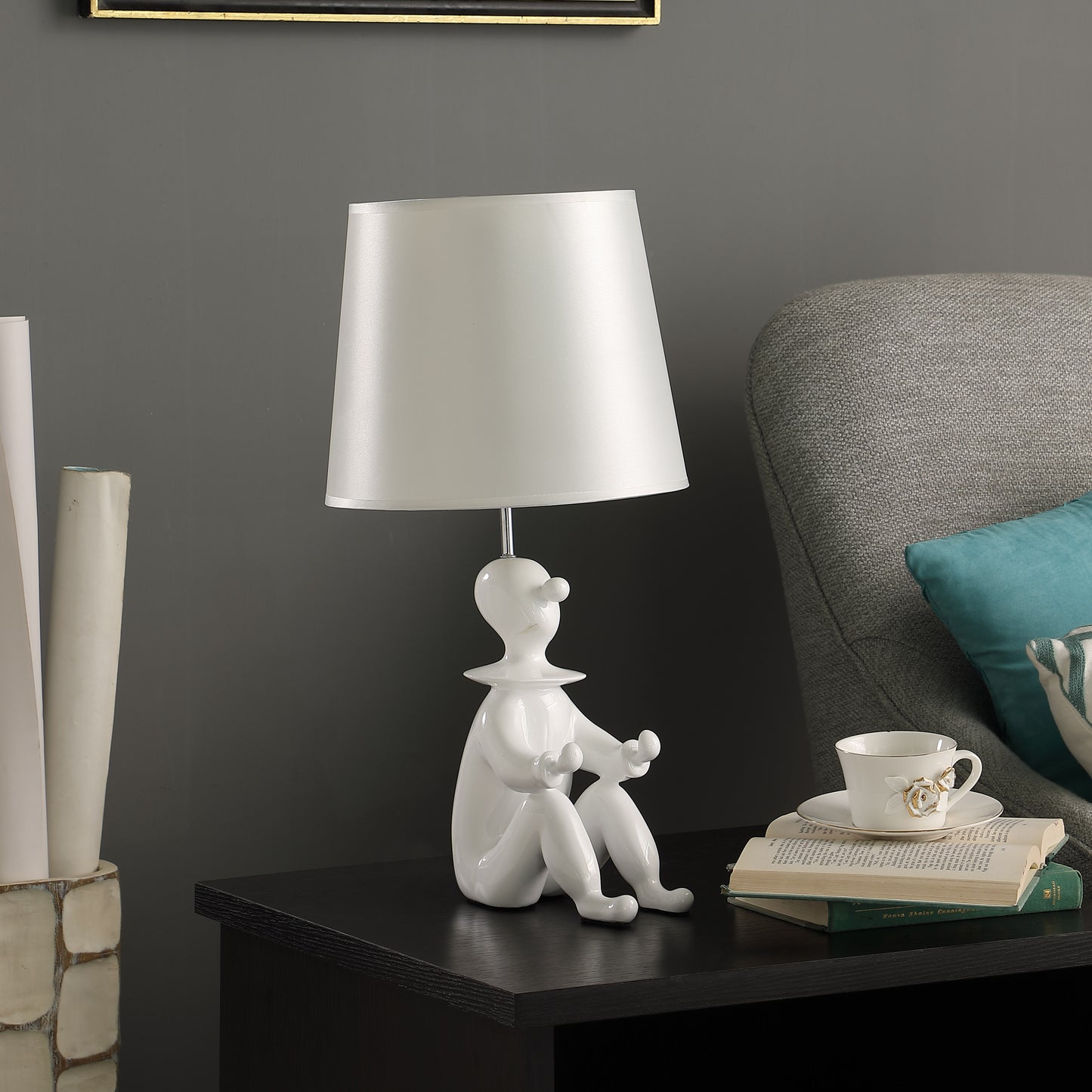 21.25" In White Modern Clown Phone Holder Resin Table Lamp