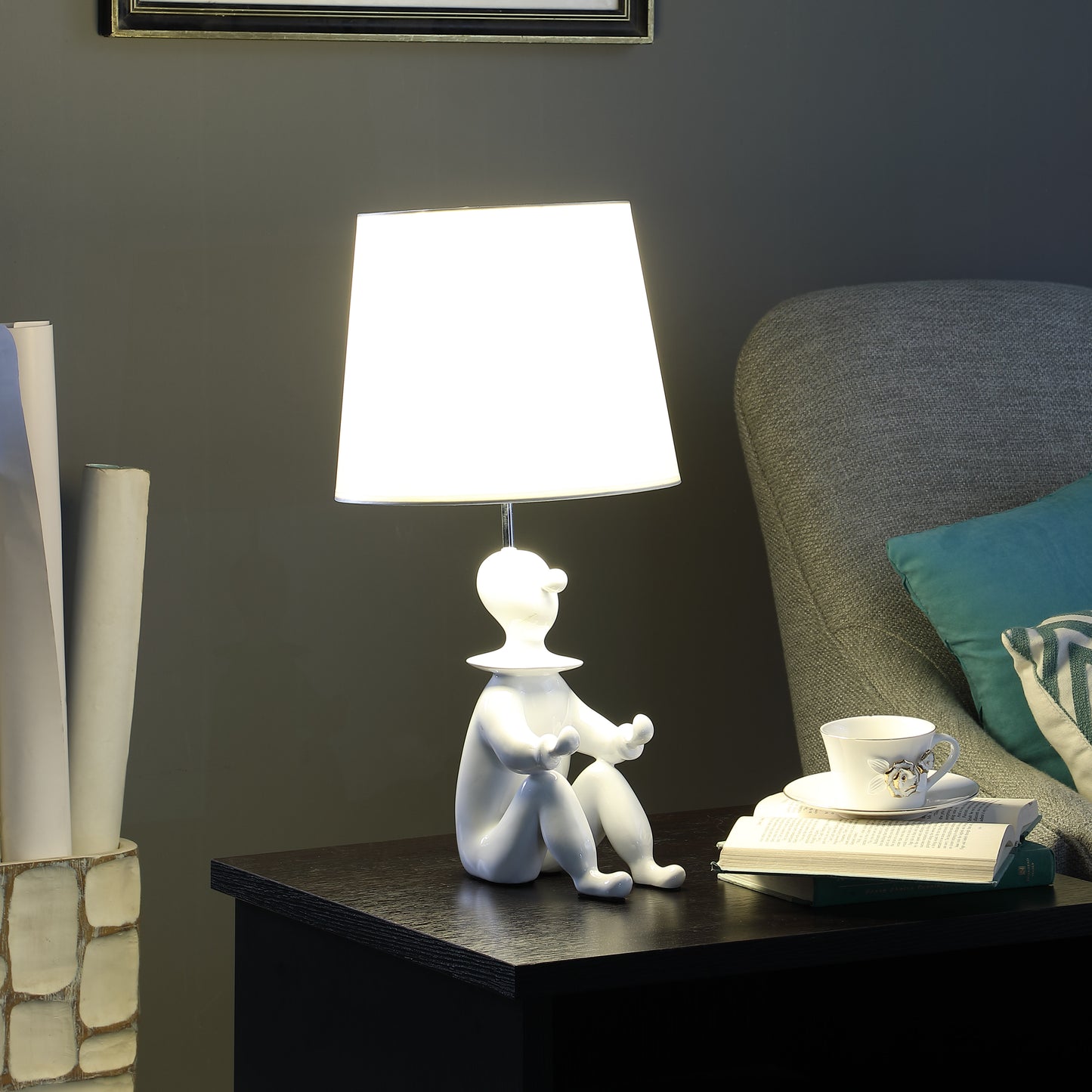 21.25" In White Modern Clown Phone Holder Resin Table Lamp