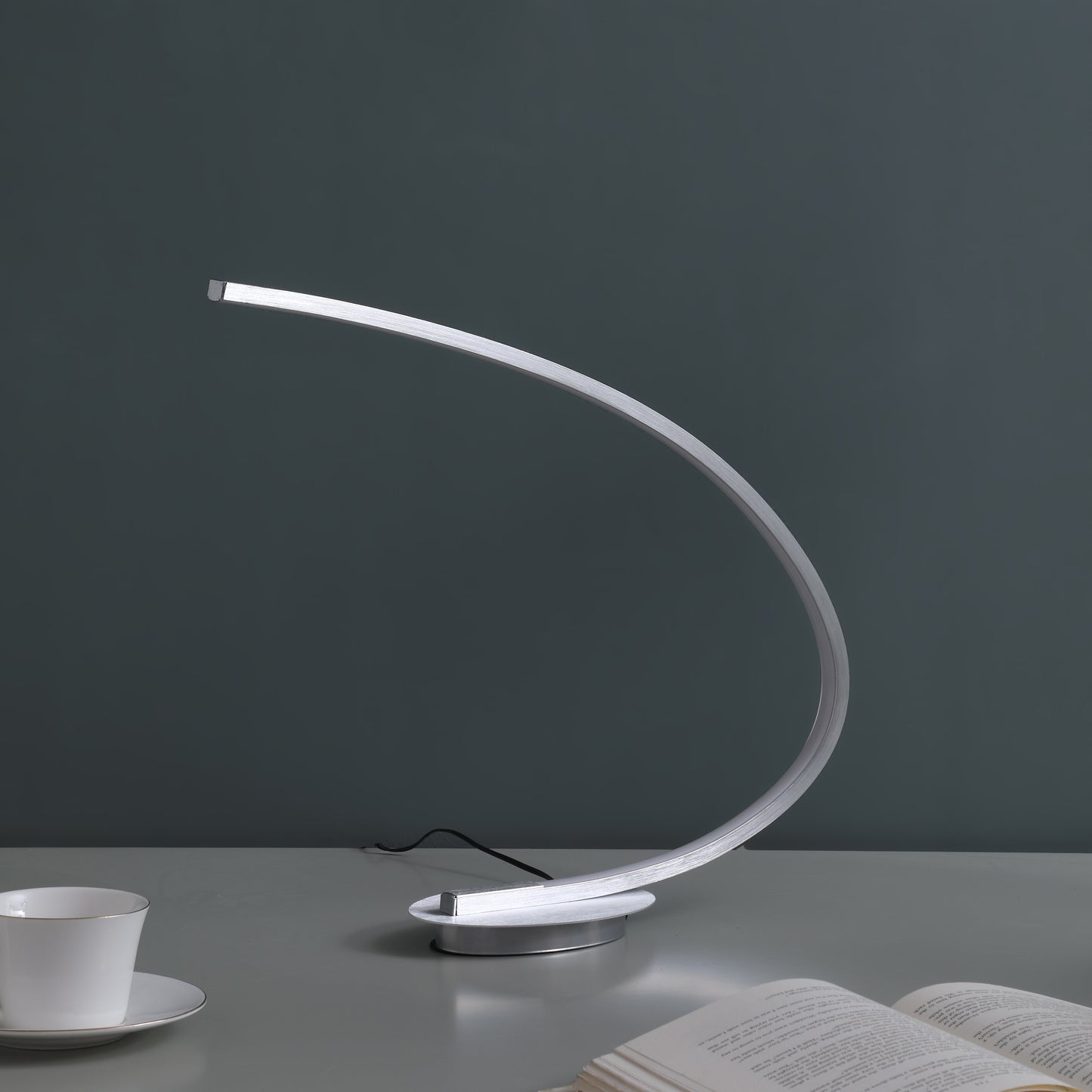 16" In Eli Brushed Nickel Led Arc Tube Table Lamp
