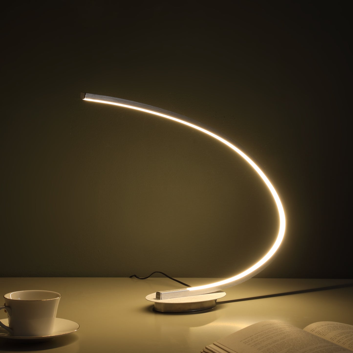 16" In Eli Brushed Nickel Led Arc Tube Table Lamp
