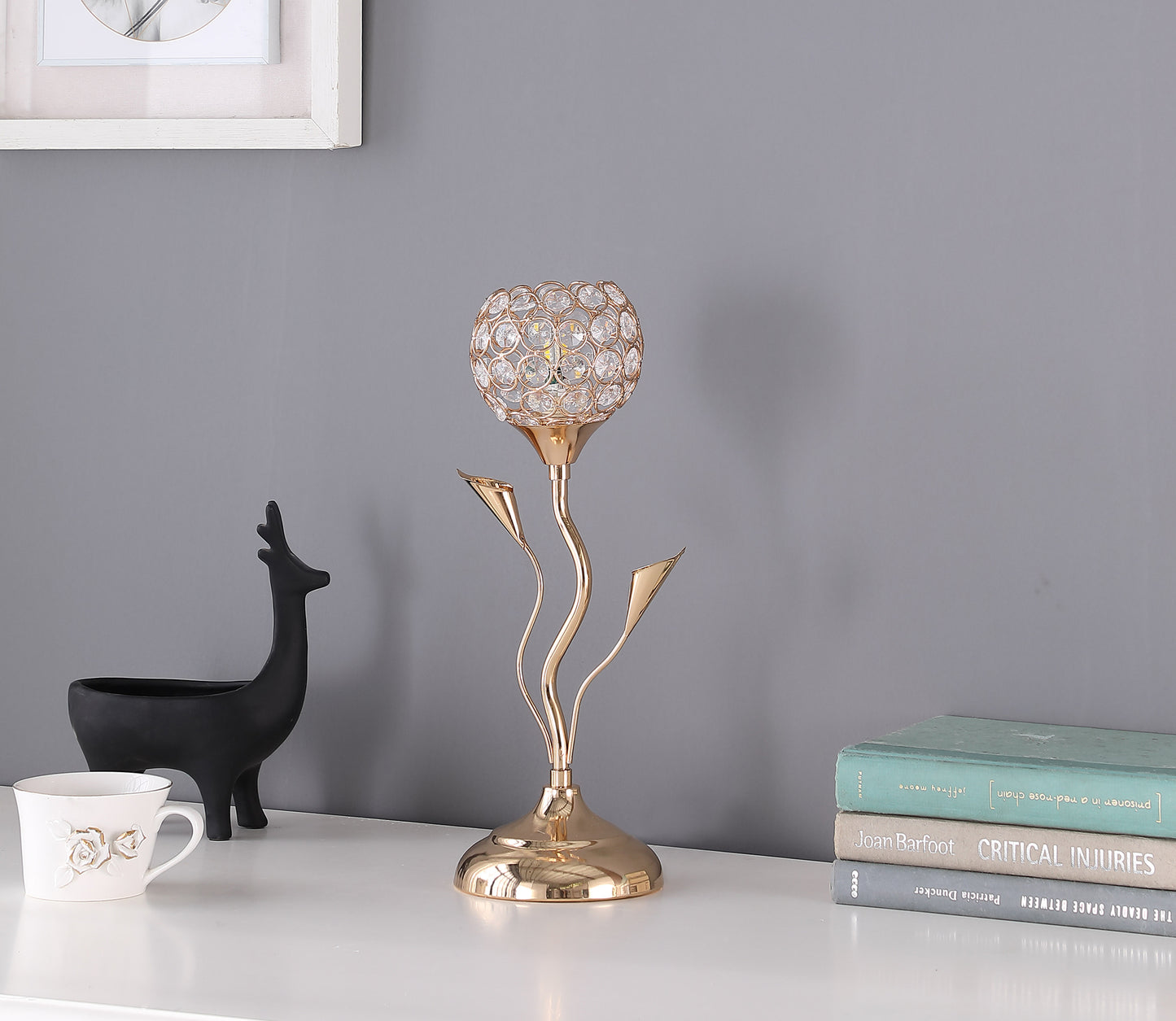 14" In Rose Gold Floral Bell Glam Metal Table Lamp