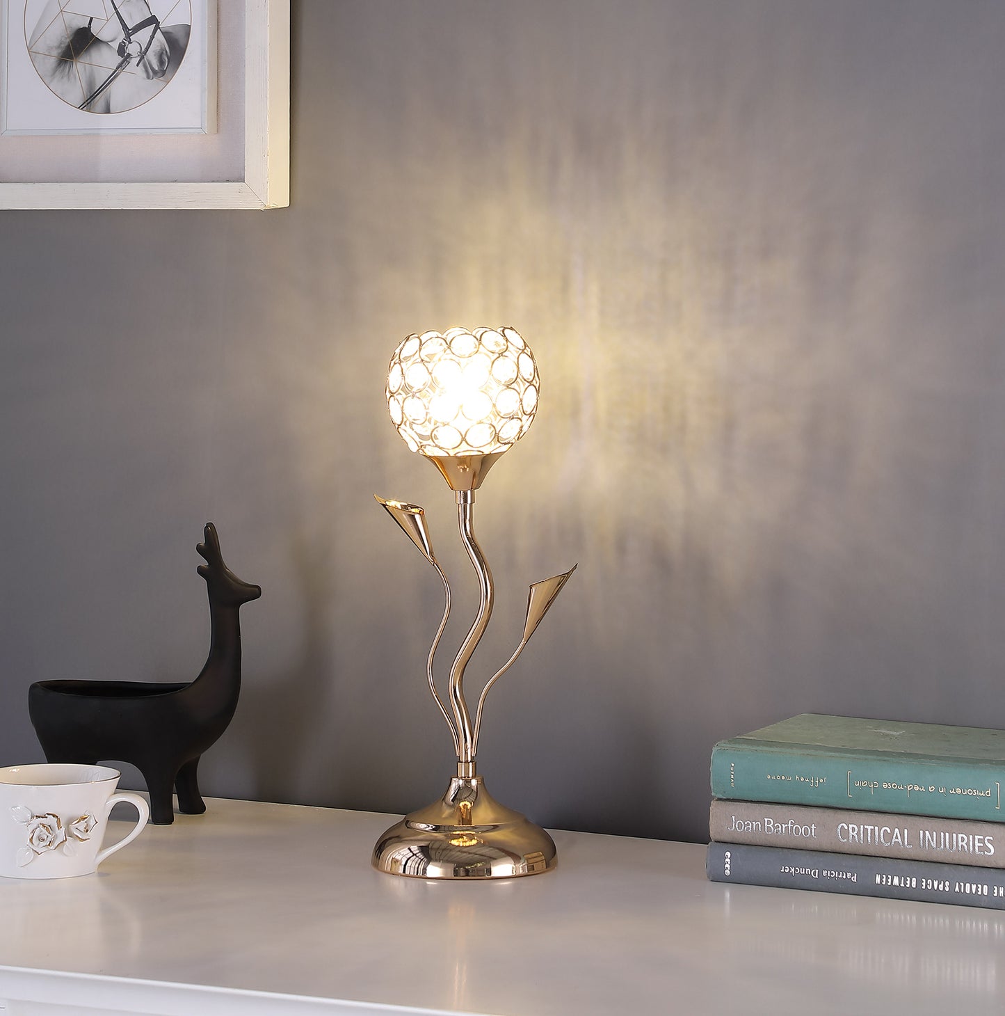 14" In Rose Gold Floral Bell Glam Metal Table Lamp