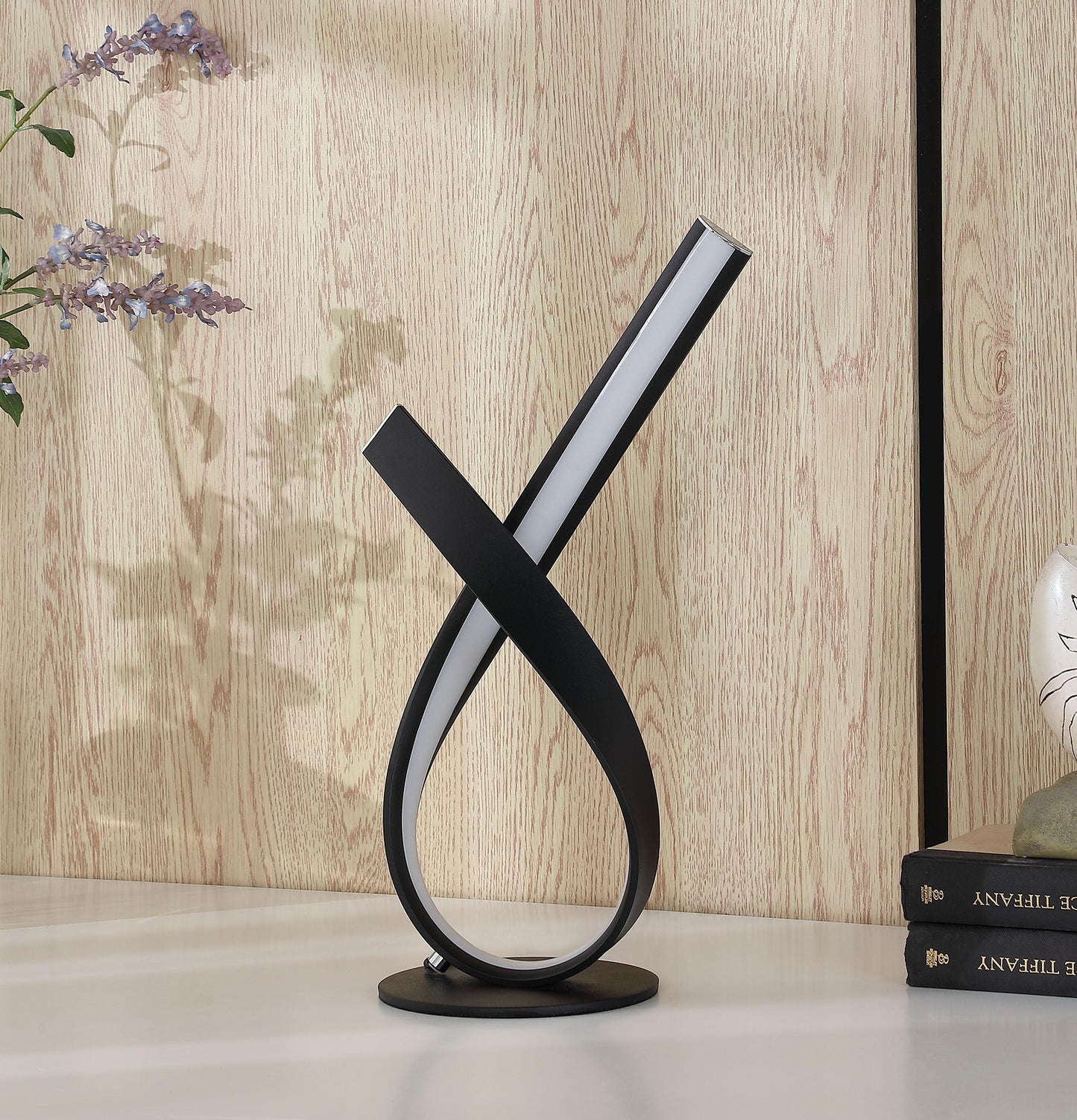 17" In Abstract Upright Ribbon Bow Led Black Metal Table Lamp