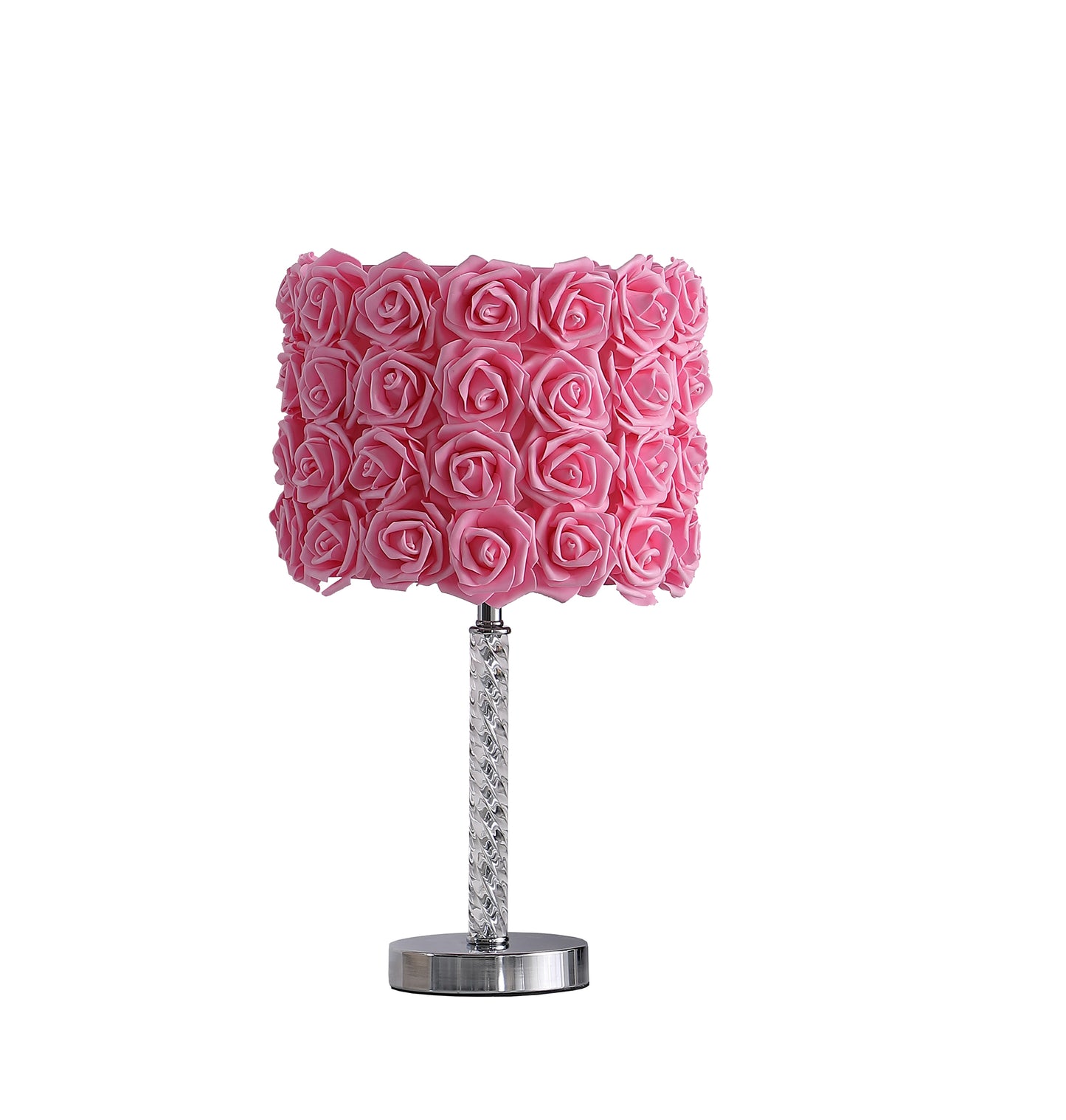 18.25" In Pink Roses In Bloom Acrylic/metal Table Lamp