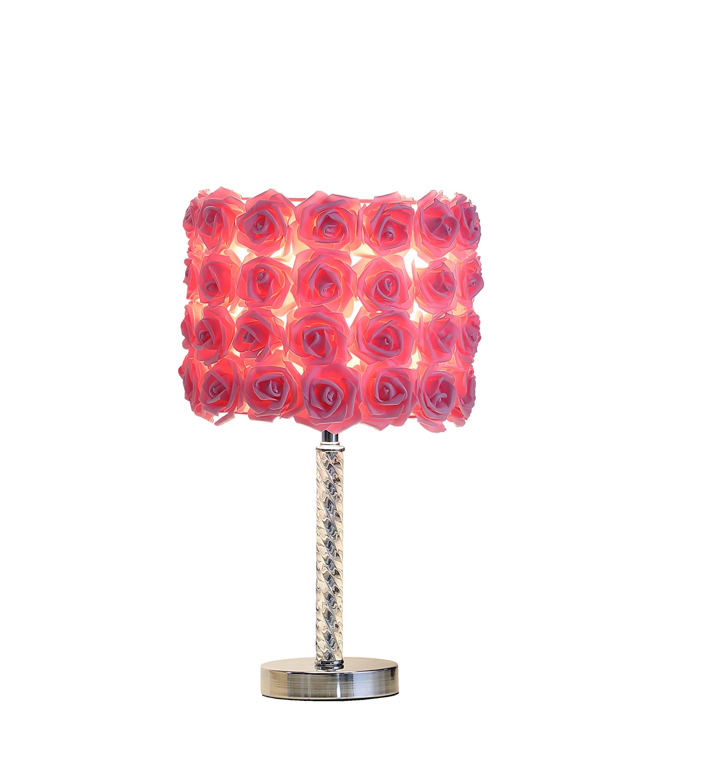 18.25" In Pink Roses In Bloom Acrylic/metal Table Lamp