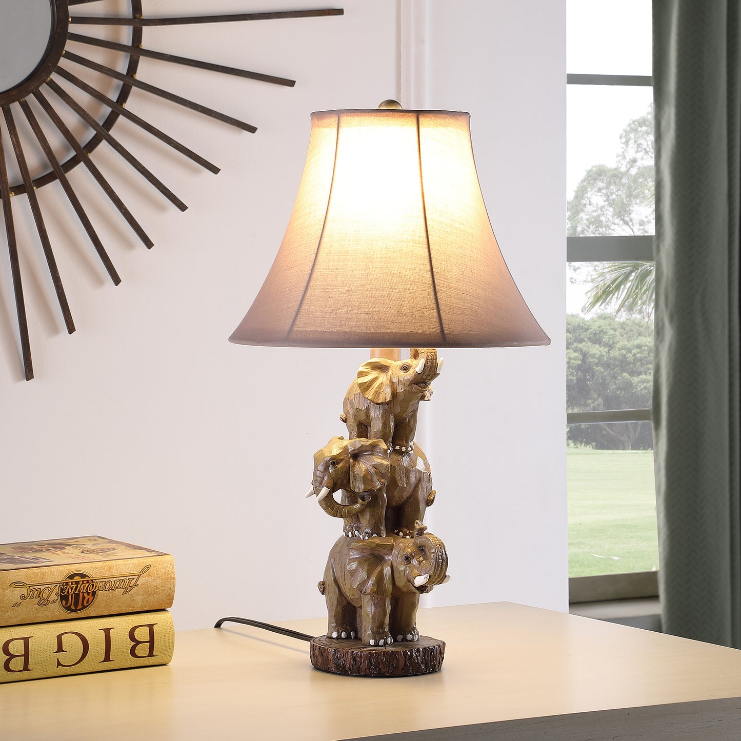 21" In Wildlife 3 Stacked Elephants Polyresin Table Lamp