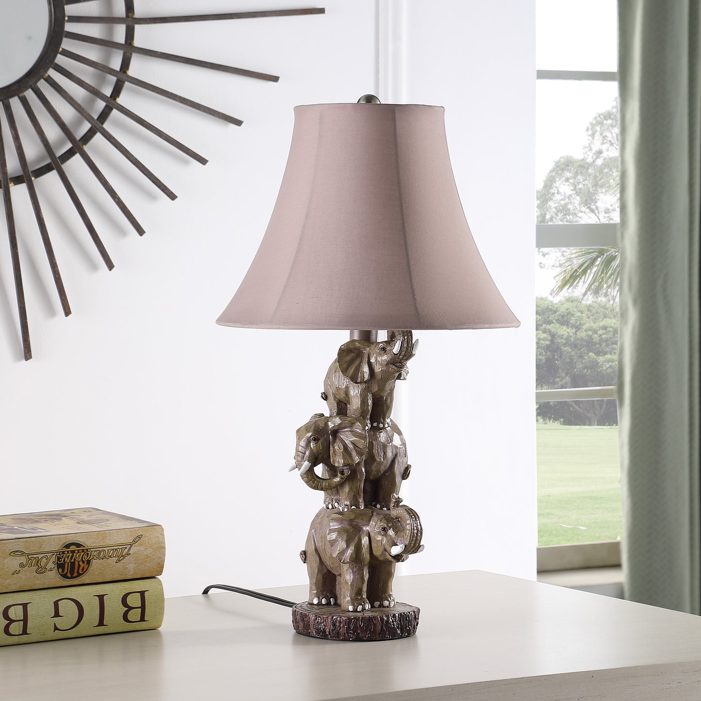 21" In Wildlife 3 Stacked Elephants Polyresin Table Lamp