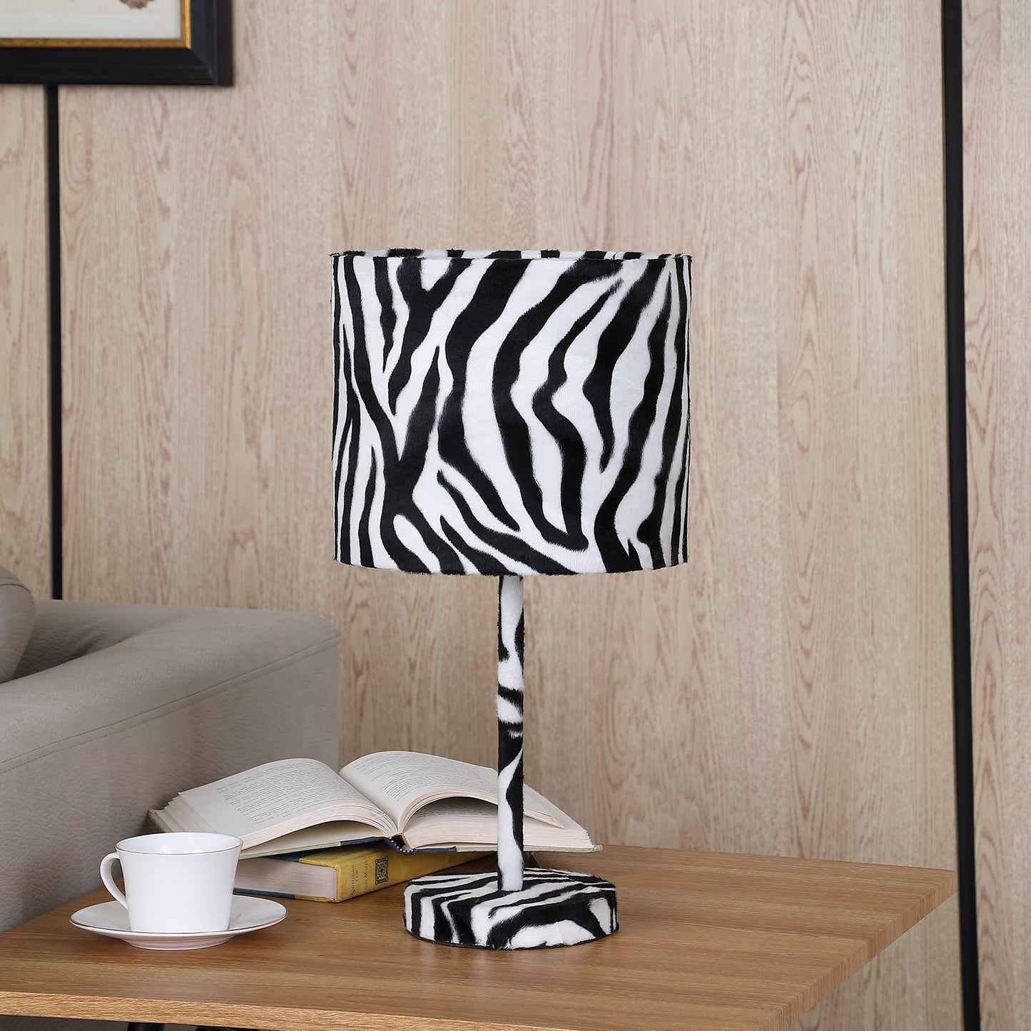 19.25" In Faux Suede Zebra Metal Table Lamp