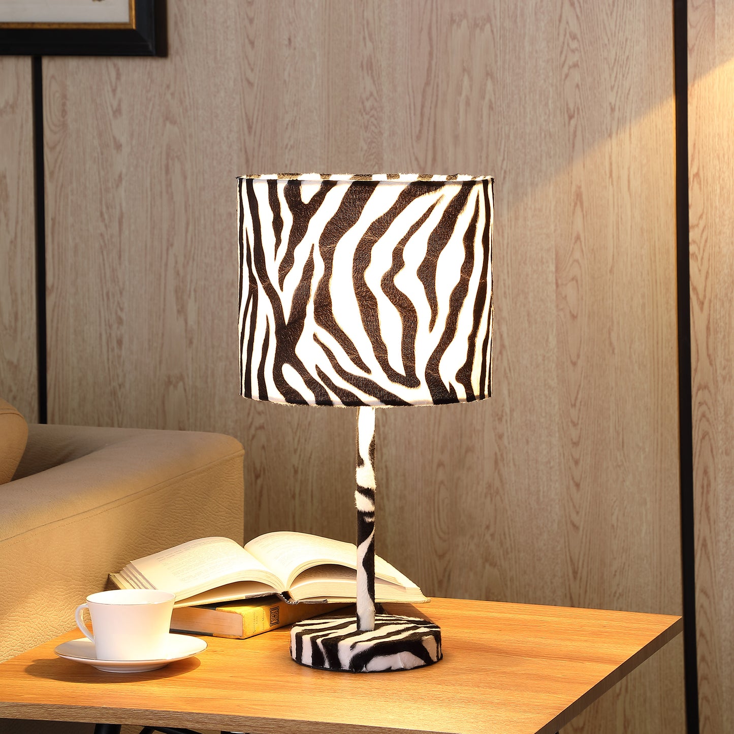 19.25" In Faux Suede Zebra Metal Table Lamp