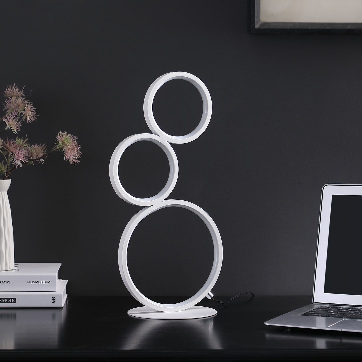 17" In 3-ring Shaped Odu White Led Minimalist Metal Table Lamp