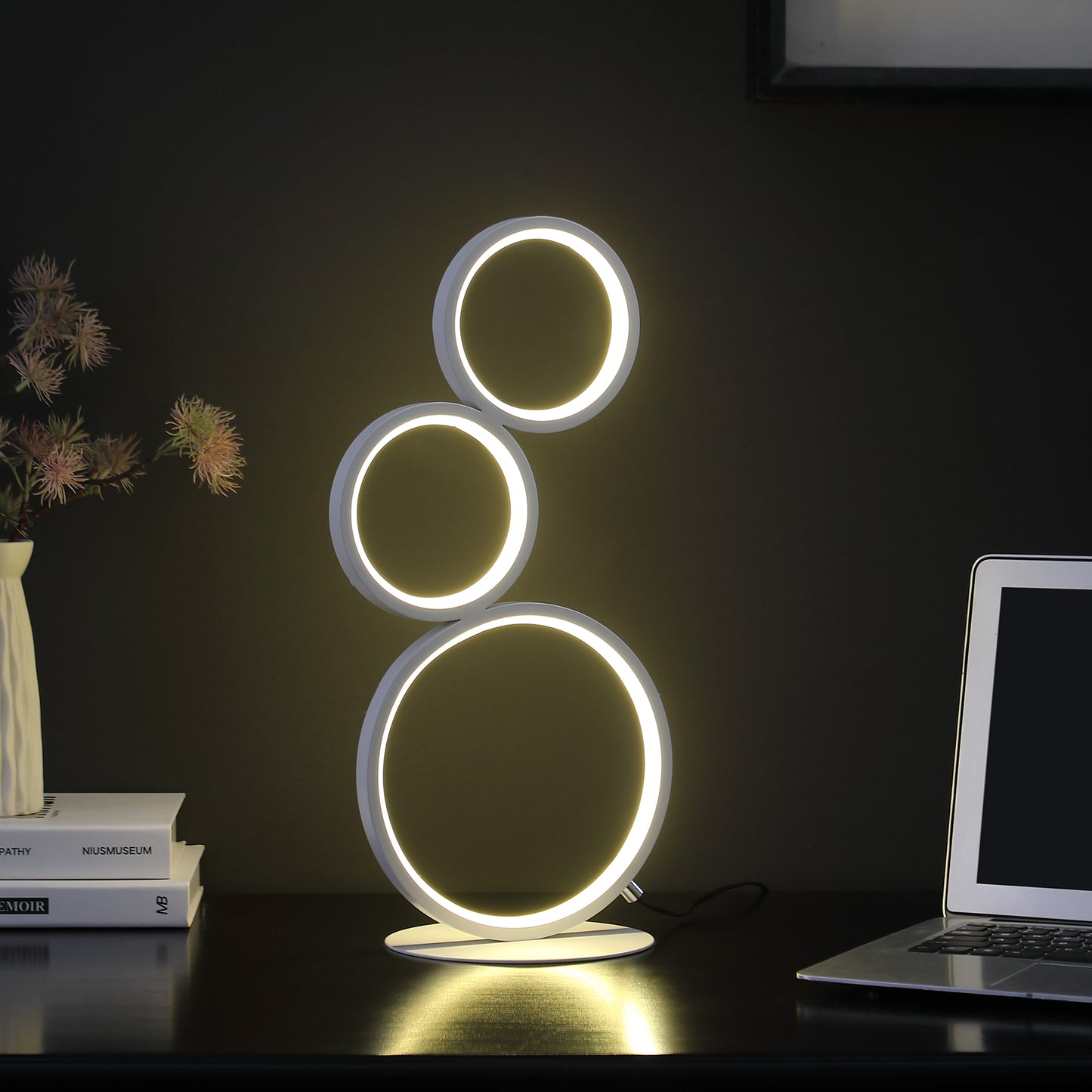 17" In 3-ring Shaped Odu White Led Minimalist Metal Table Lamp