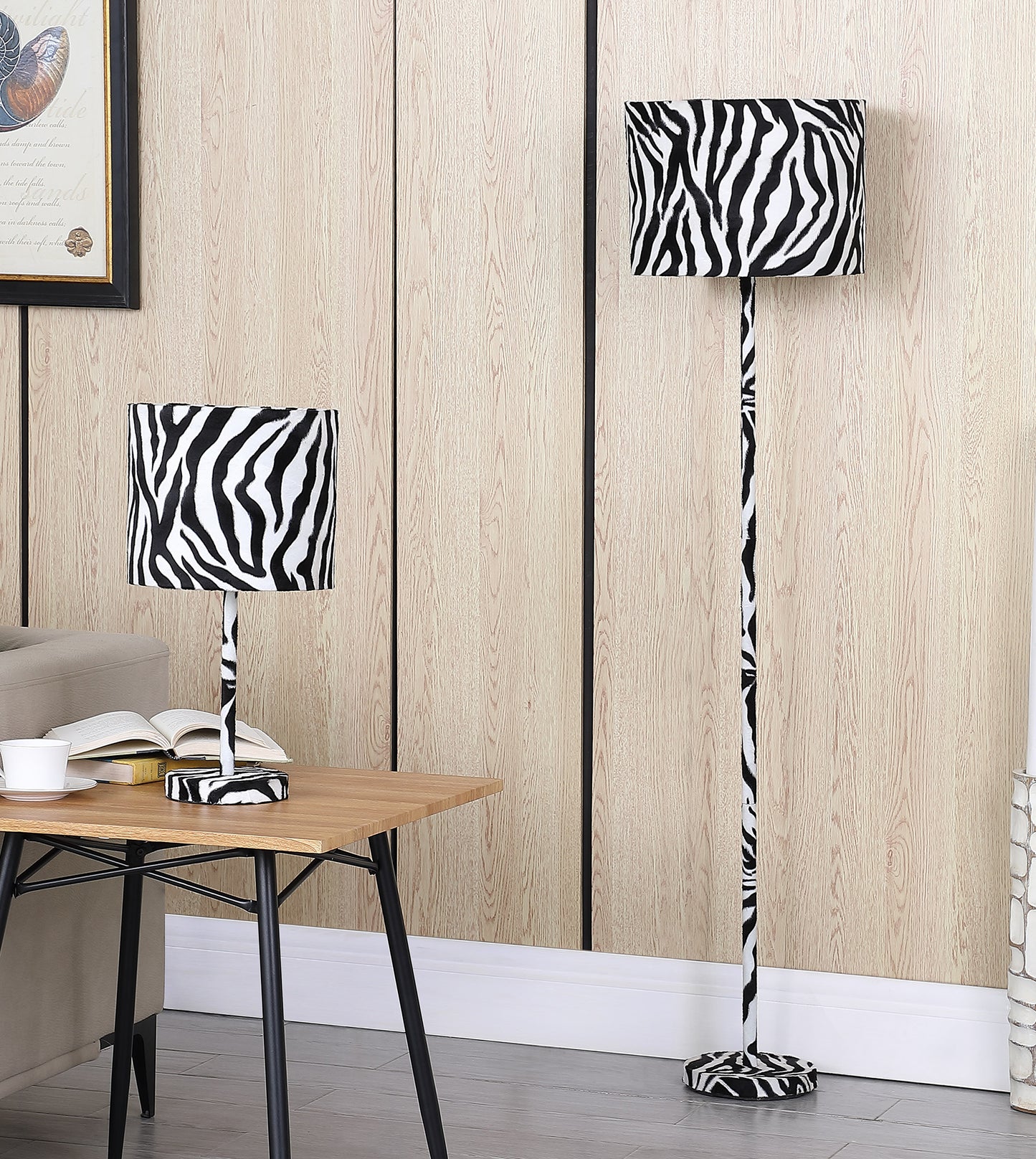 59" In Faux Suede Zebra Print Floor Lamp
