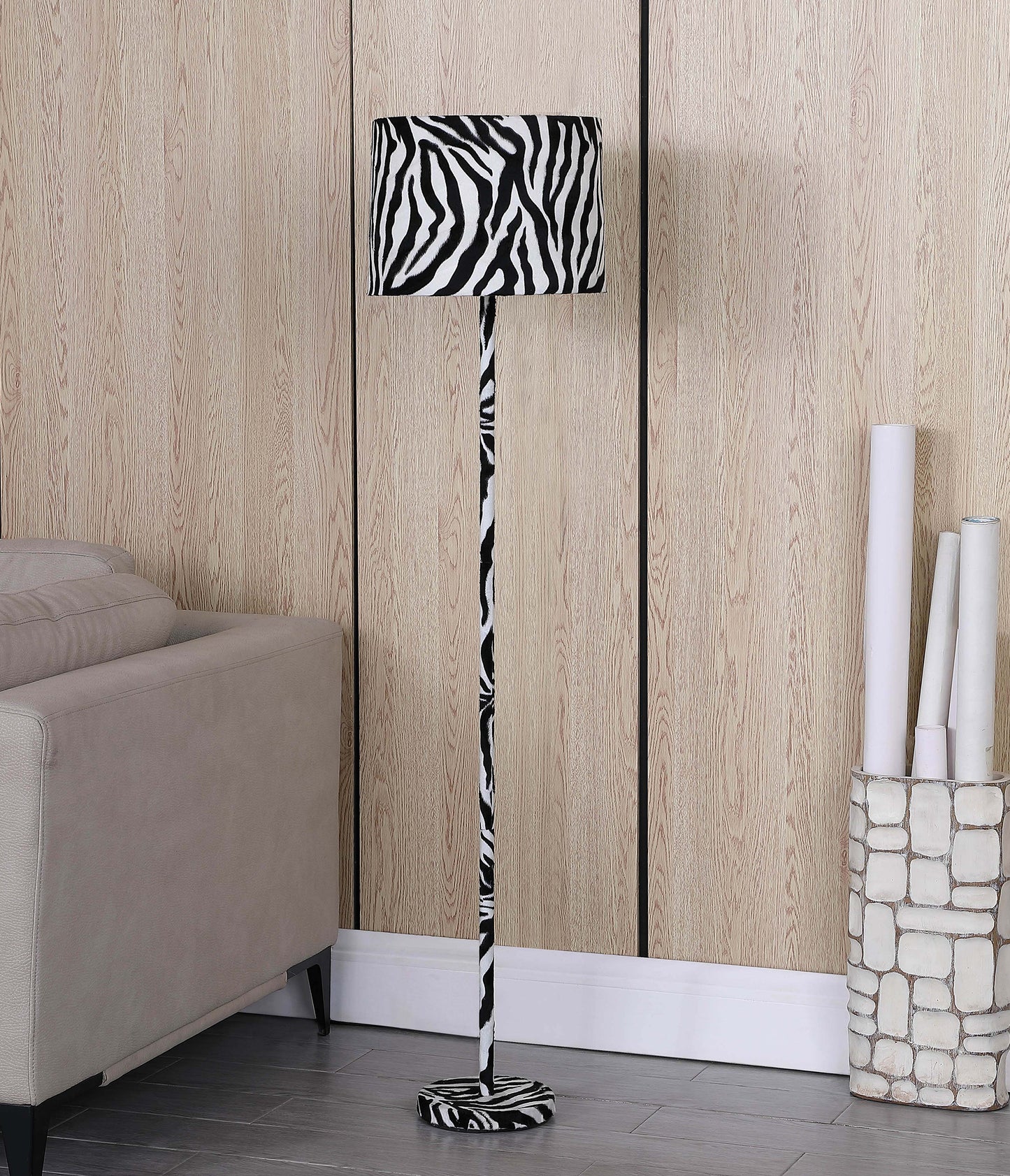 59" In Faux Suede Zebra Print Floor Lamp
