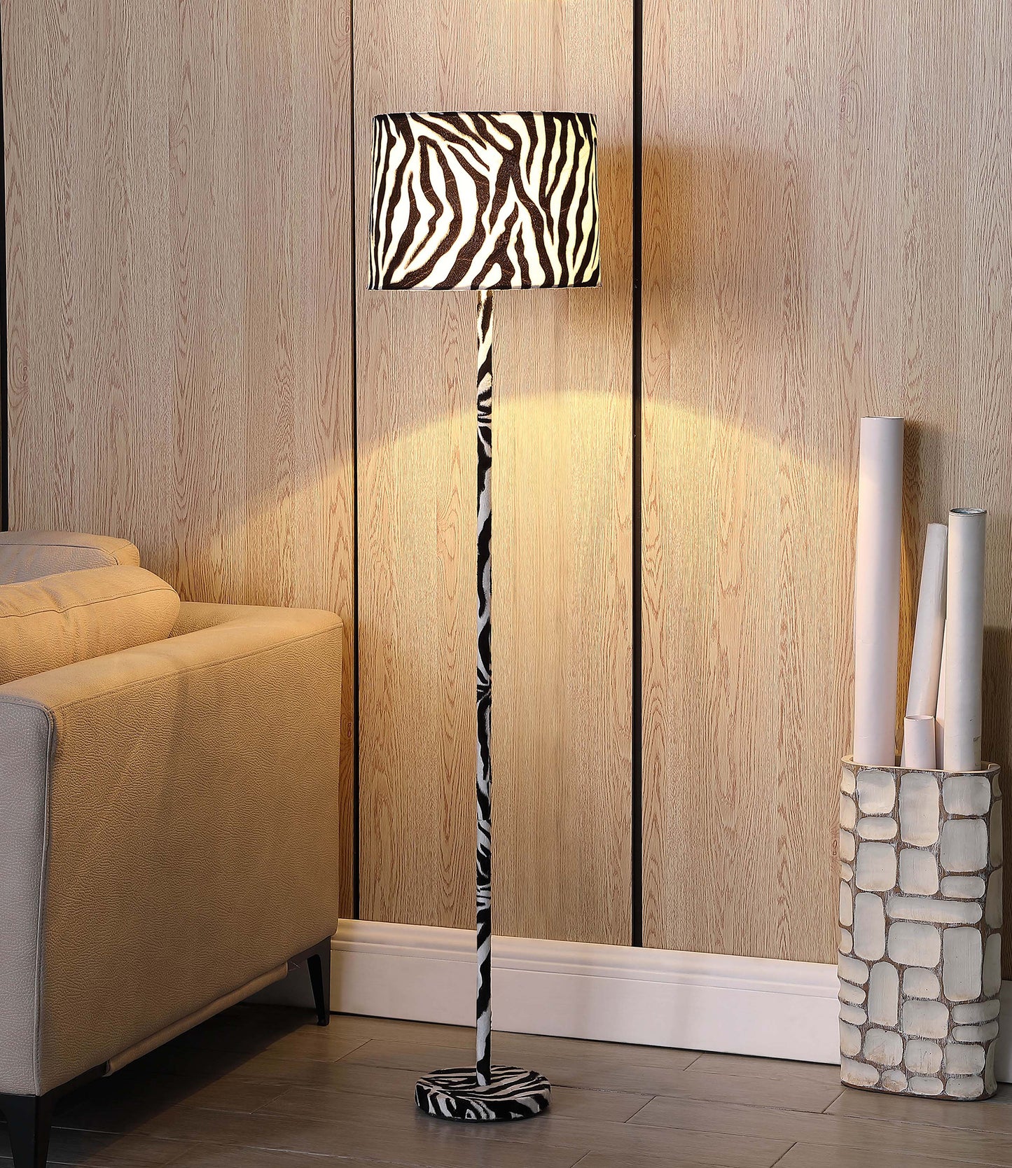 59" In Faux Suede Zebra Print Floor Lamp