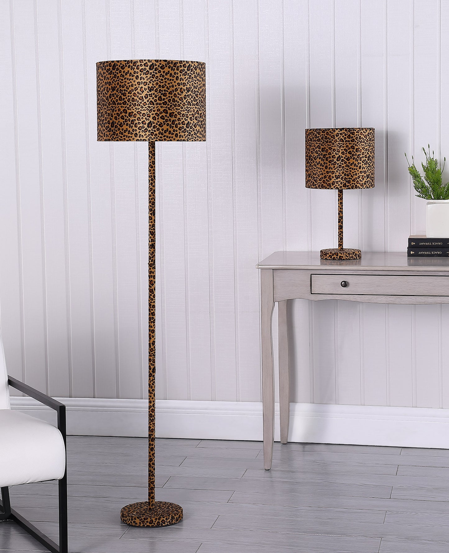 59" In Faux Suede Leopard Print Floor Lamp