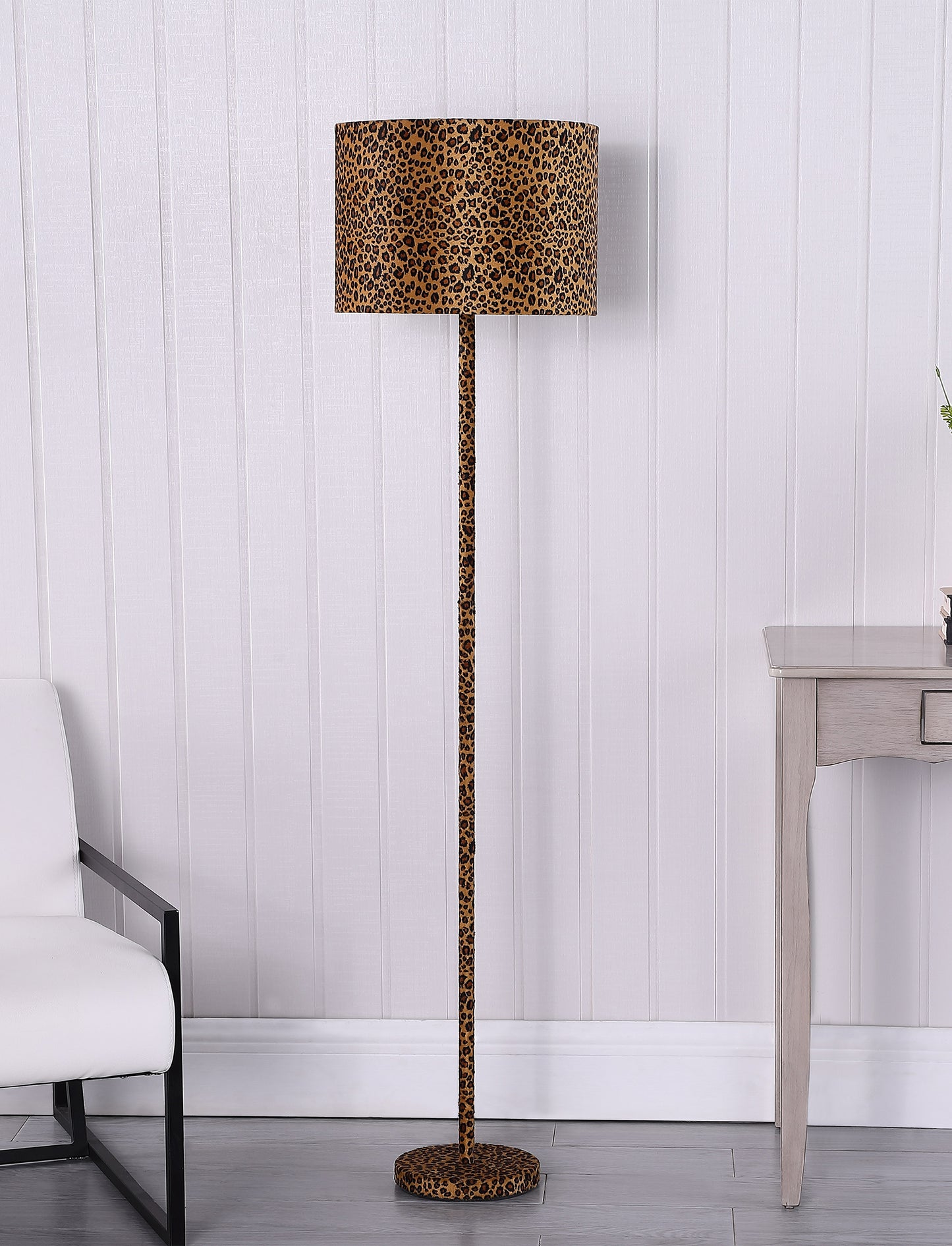 59" In Faux Suede Leopard Print Floor Lamp