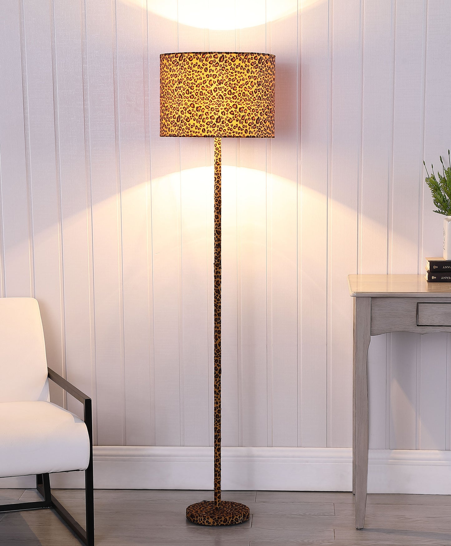 59" In Faux Suede Leopard Print Floor Lamp