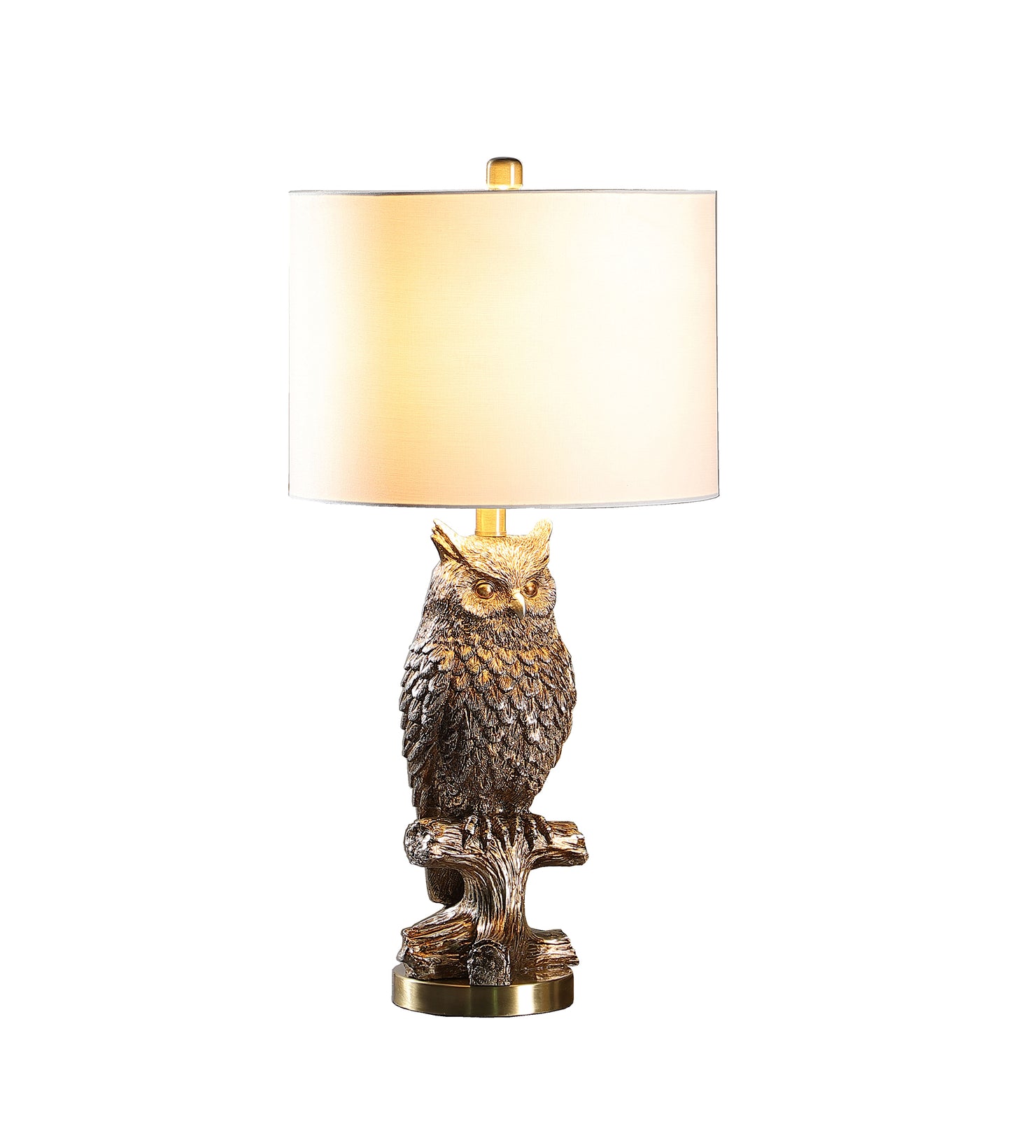 27.5" In Silver Owl On A Branch Resin Table Lamp