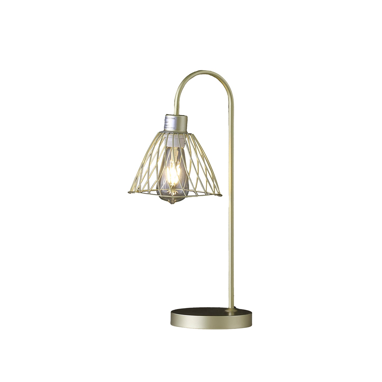 20.5" In Industrial Farm Pendant Cage Satin Matte Gold Metal Table Lamp