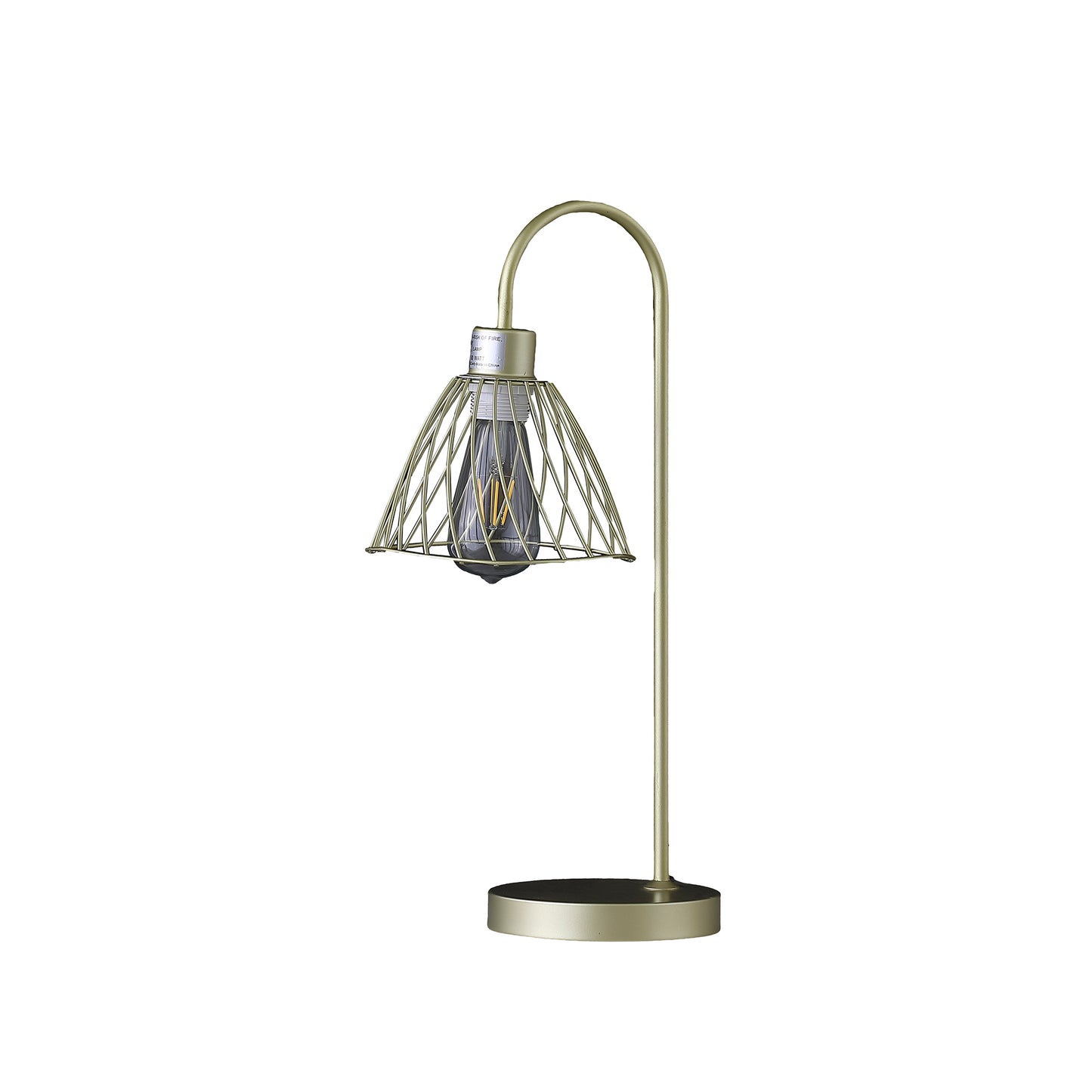 20.5" In Industrial Farm Pendant Cage Satin Matte Gold Metal Table Lamp
