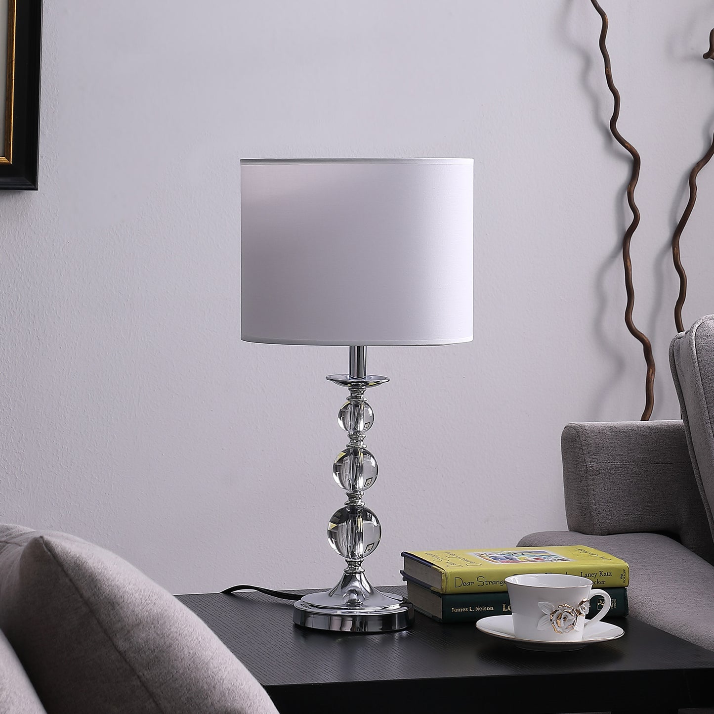 19.75" In Ascending Solid Crystal Orbs Chrome Table Lamp