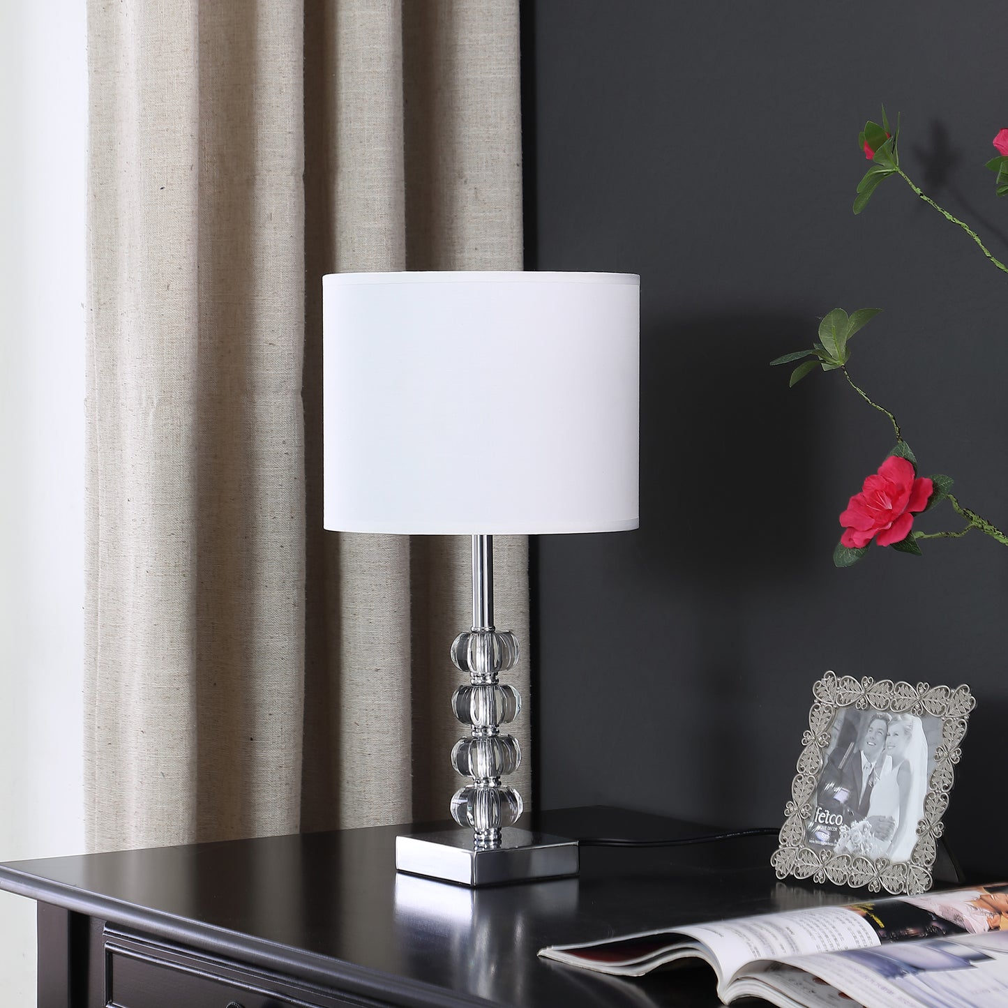17.75" Olivia Prism Orb Crystal Modern Silver Table Lamp