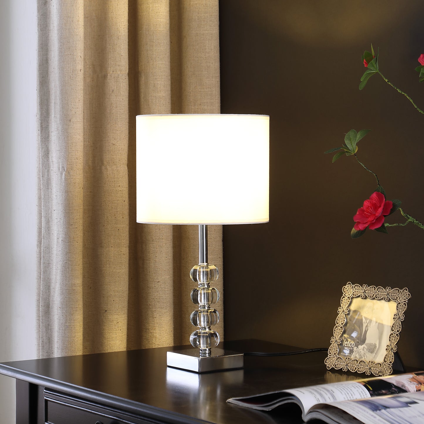 17.75" Olivia Prism Orb Crystal Modern Silver Table Lamp