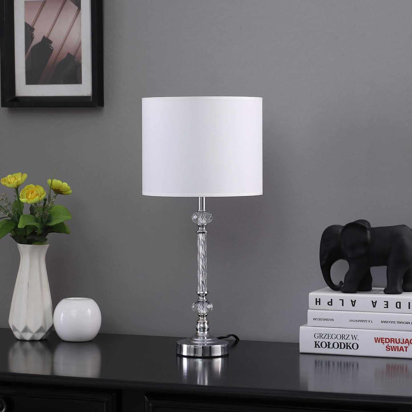 19.25" In Audrey Twisted Crystal Modern Silver Table Lamp